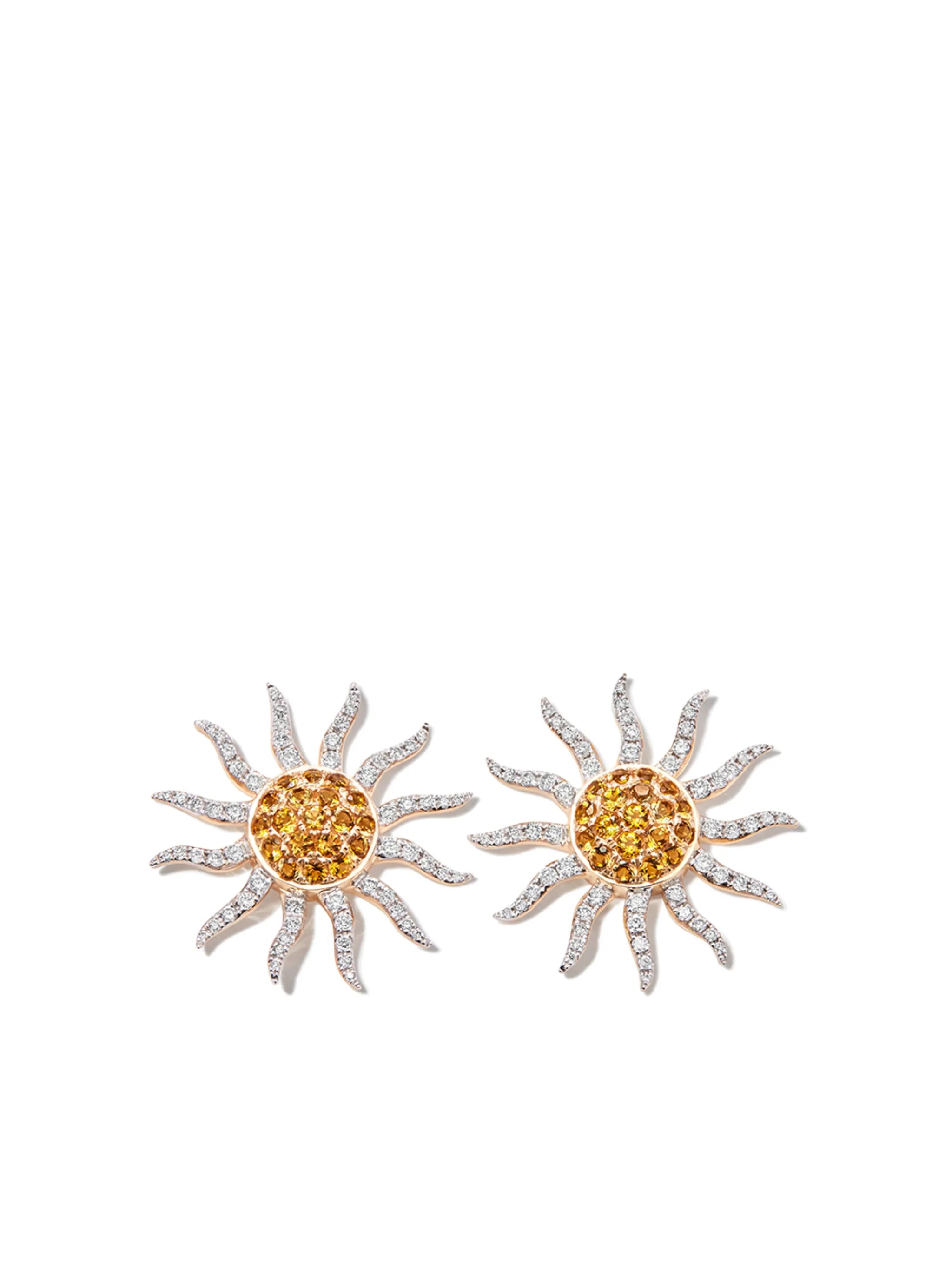 9kt yellow gold Sun citrine and diamond stud earrings