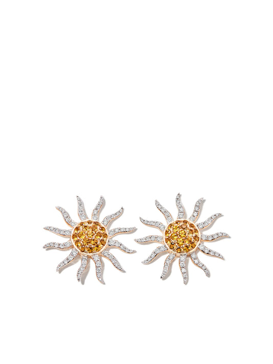 9kt yellow gold Sun citrine and diamond stud earrings