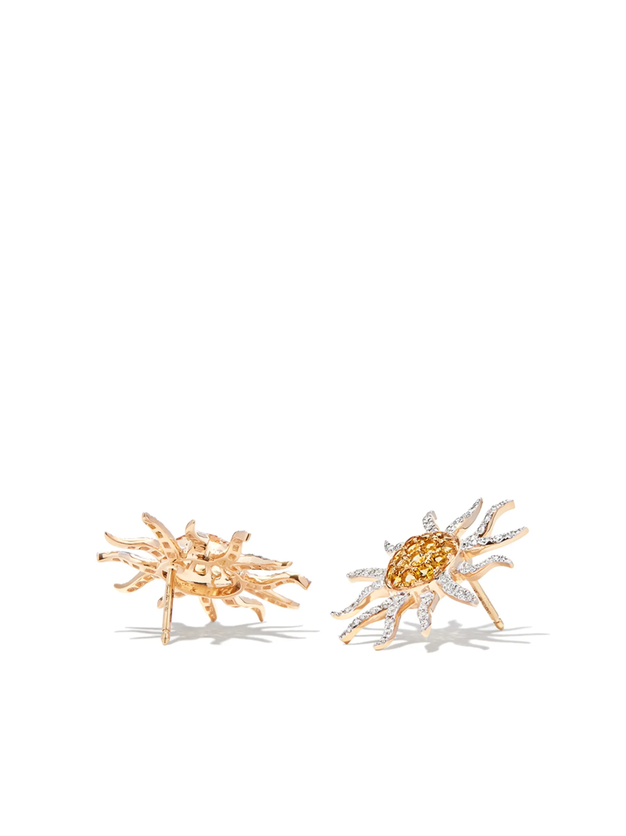 9kt yellow gold Sun citrine and diamond stud earrings