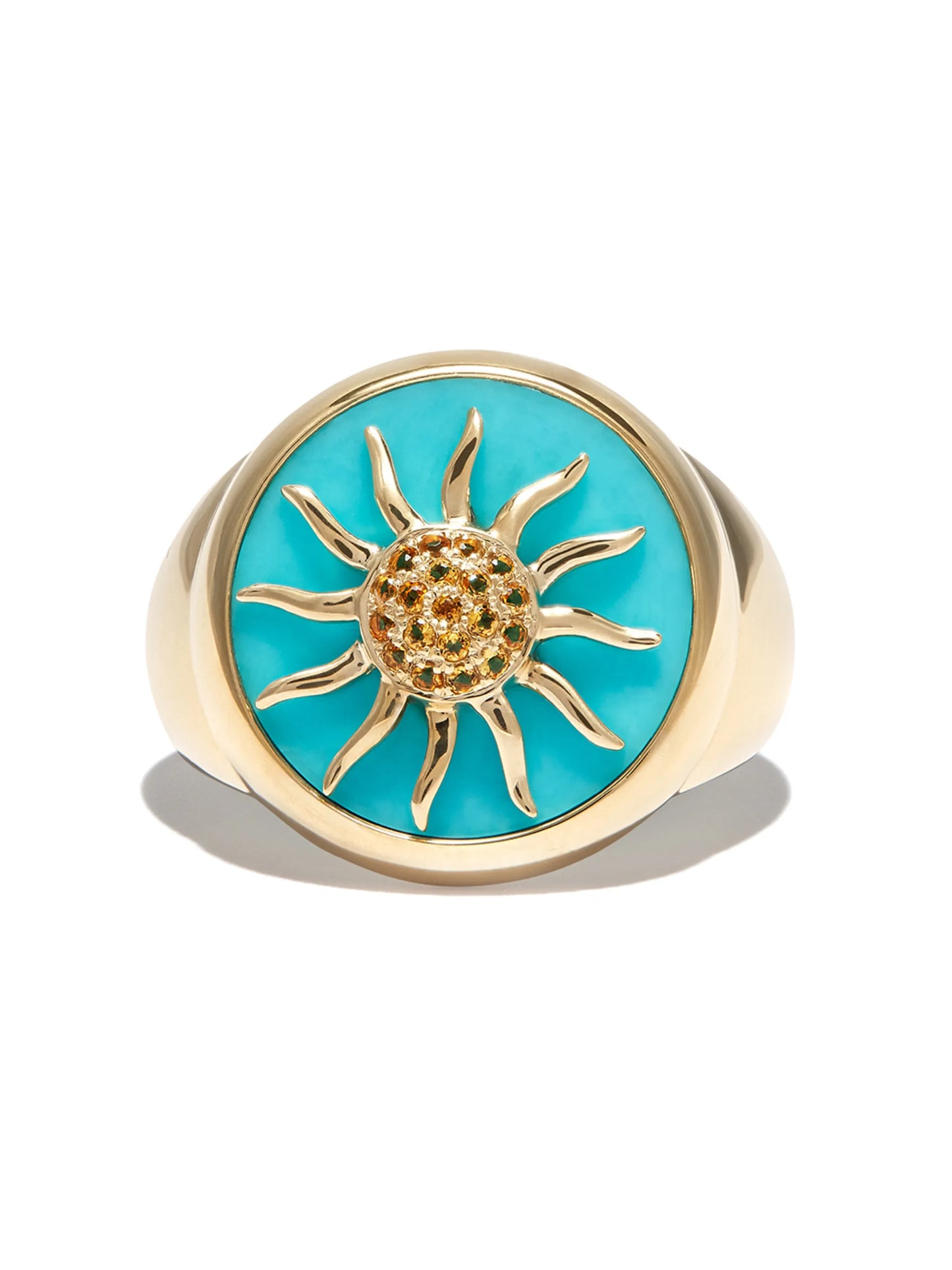 9kt yellow gold turquoise and citrine signet ring