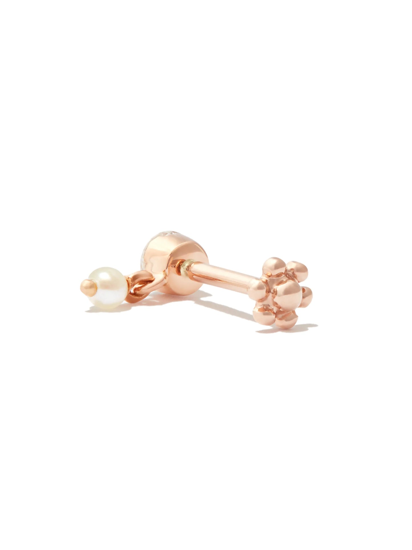 18kt rose gold diamond and pearl stud earring