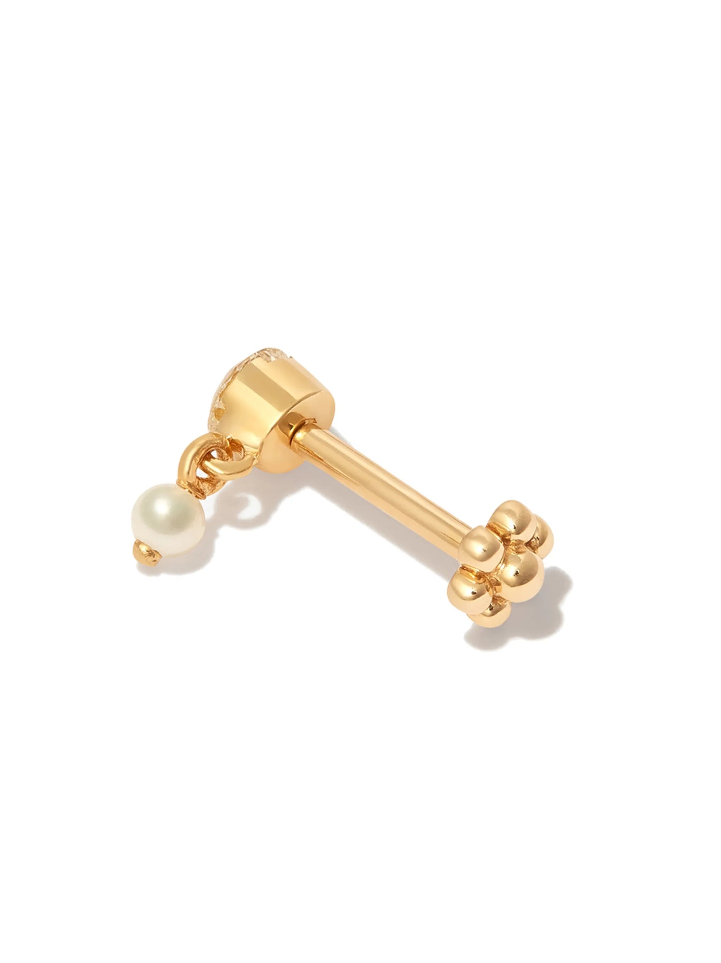 18kt yellow gold diamond and pearl stud earring