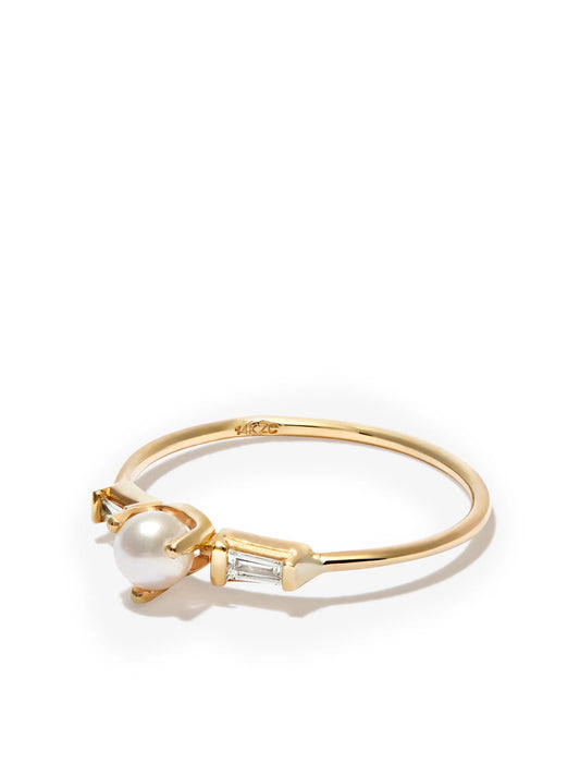 14kt yellow gold pearl and diamond ring