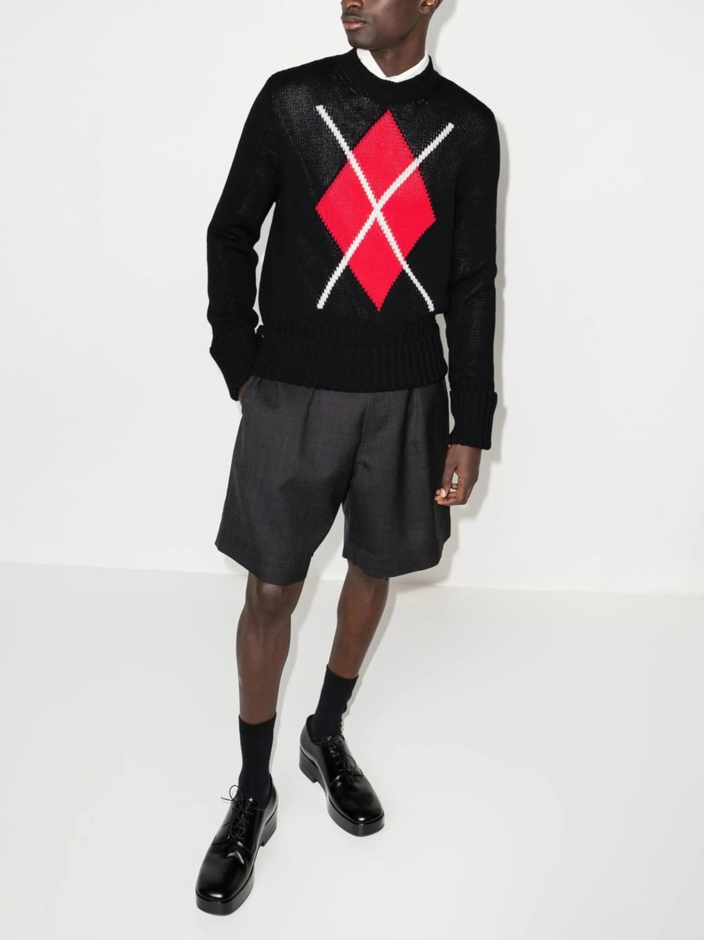 argyle-check cotton jumper