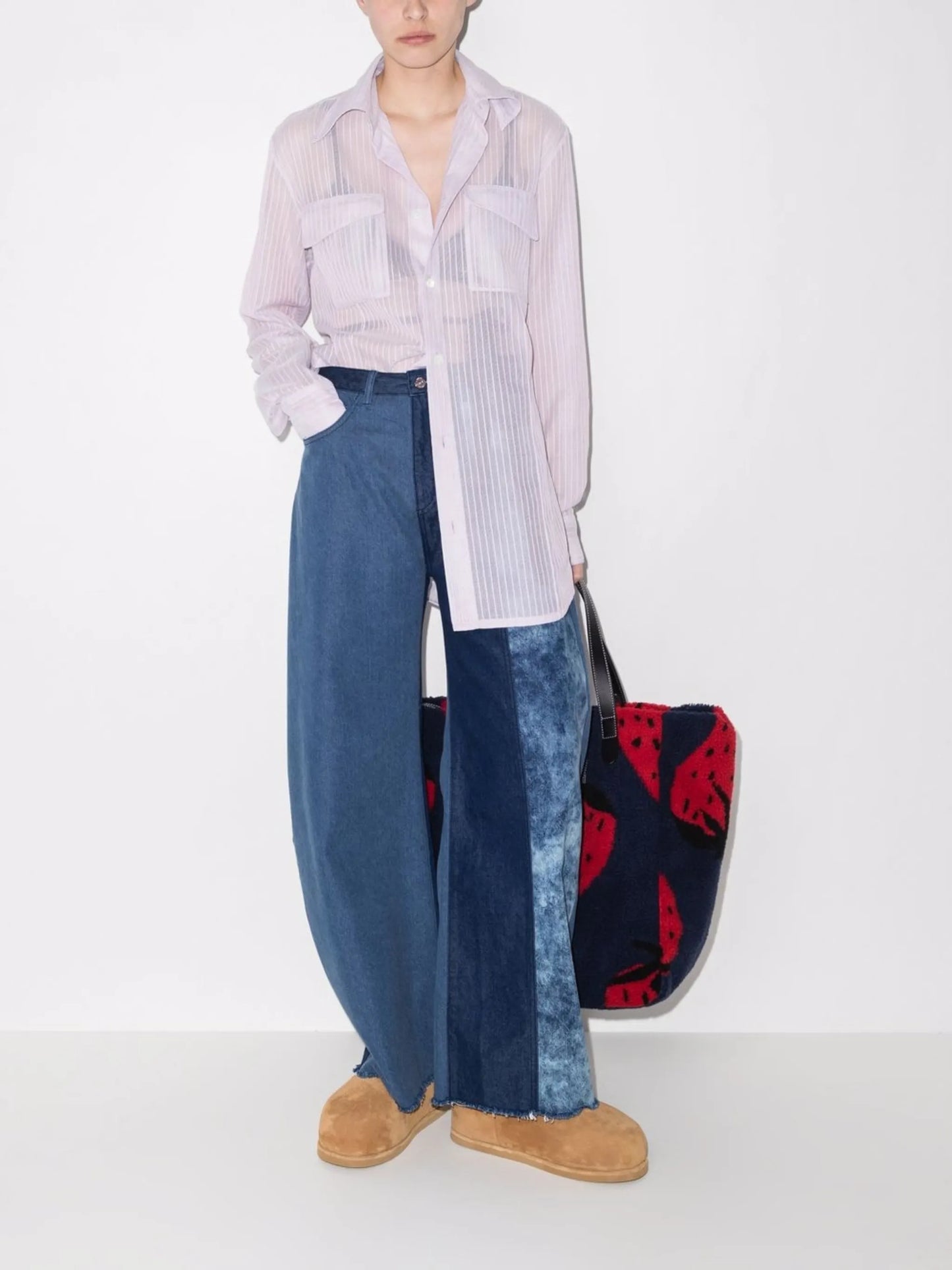 panelled barrel-leg jeans