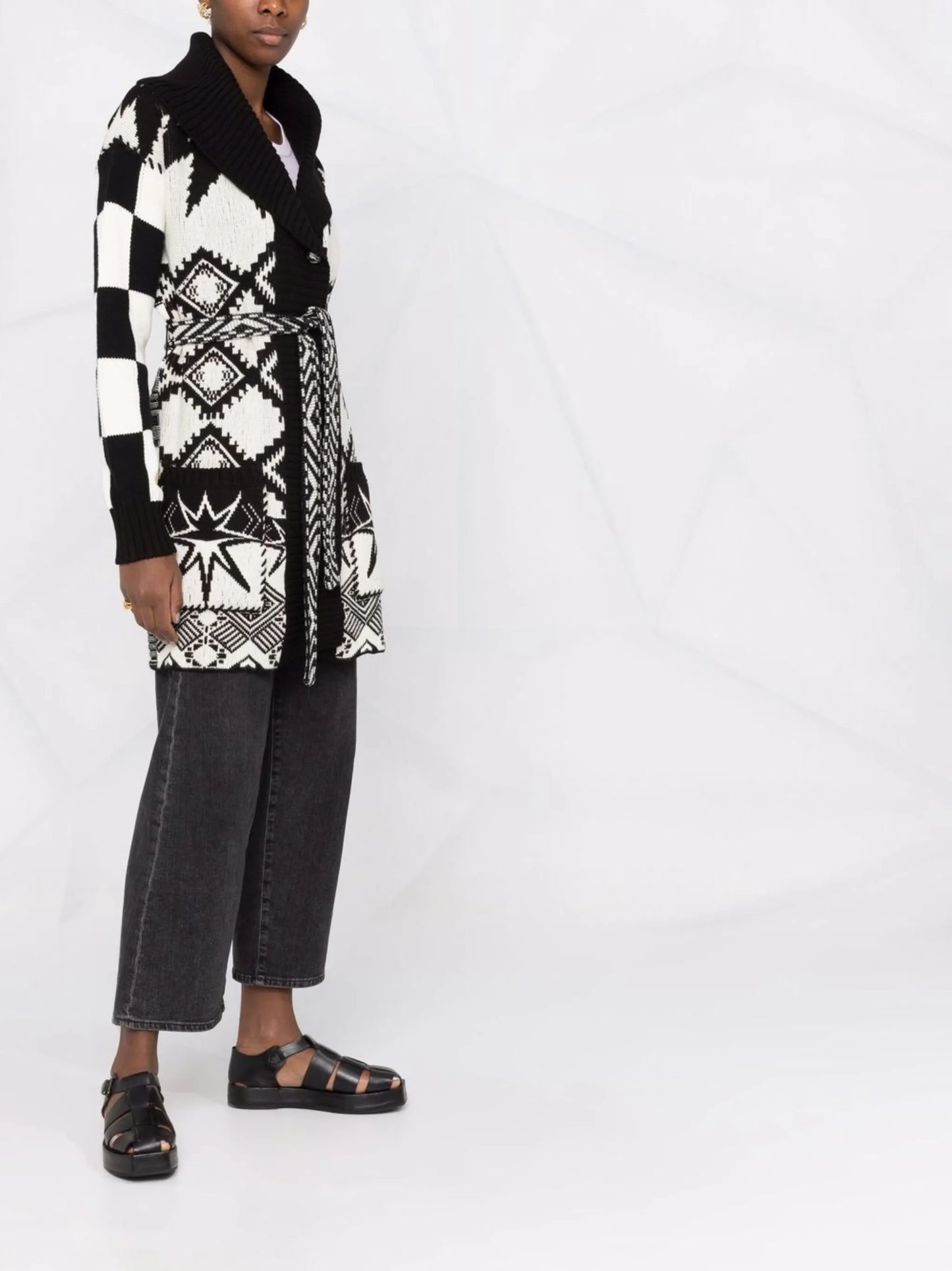 intarsia-knit belted cardi-coat