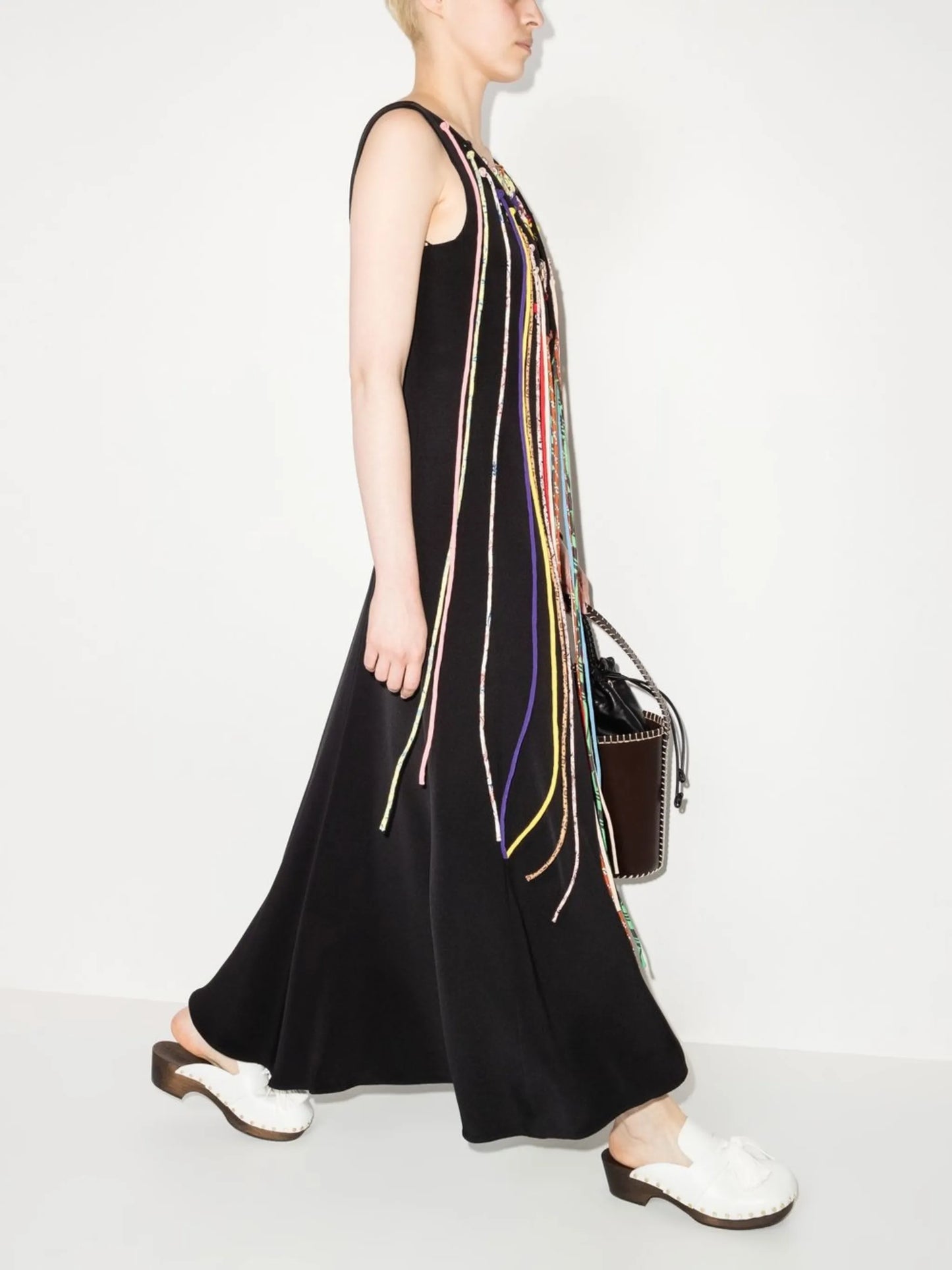 macramé-detail flared dress