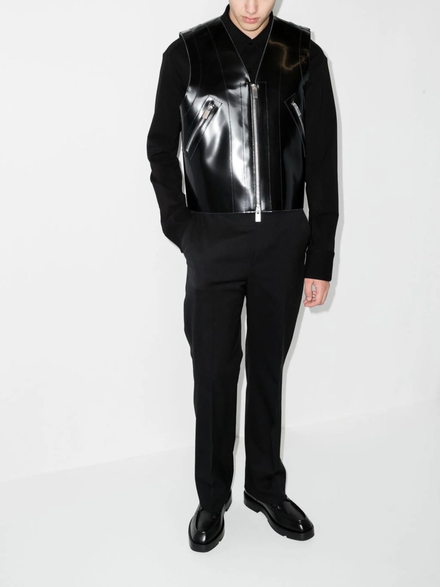 zip-up leather vest