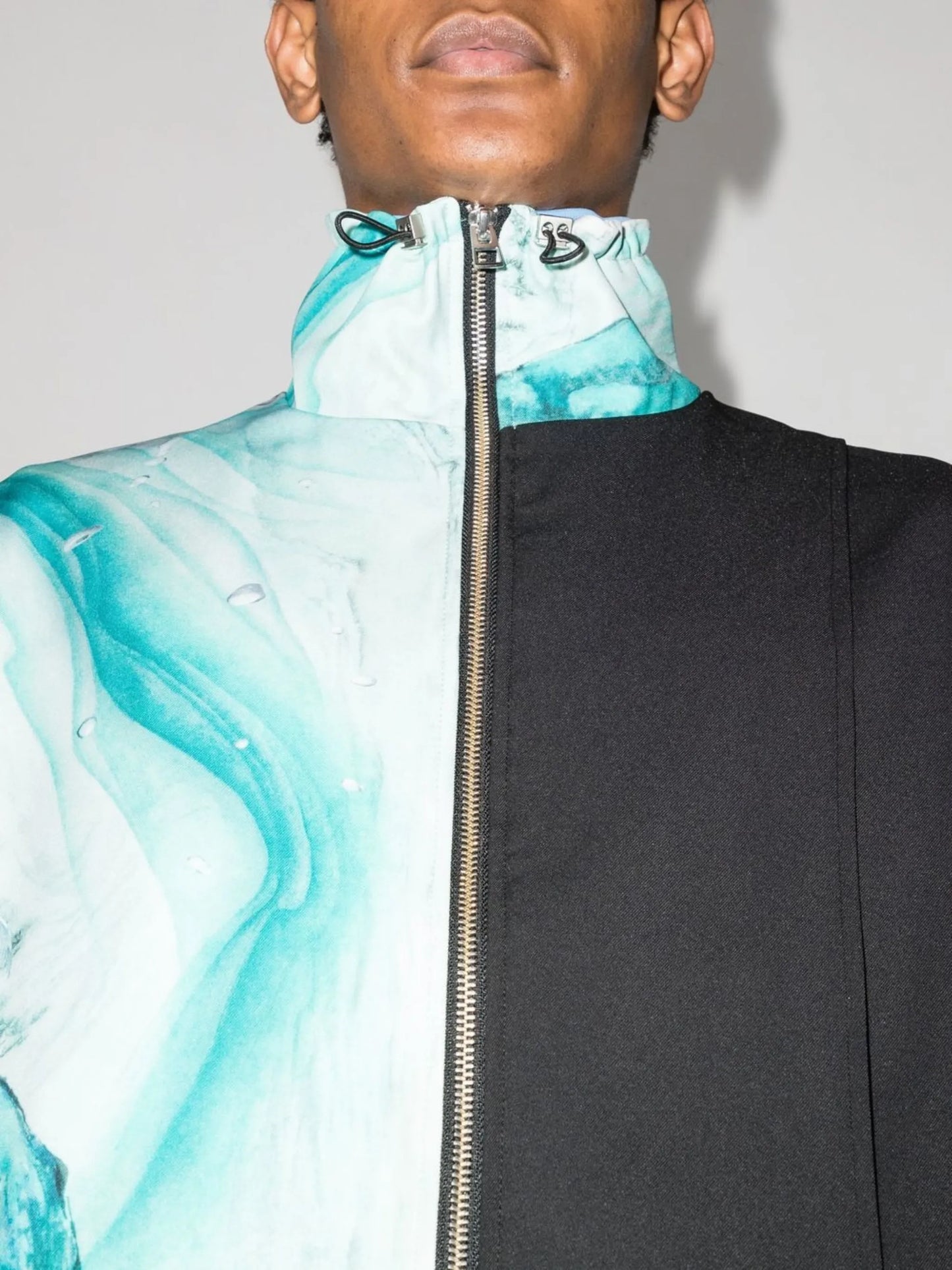 marble-pattern bomber jacket