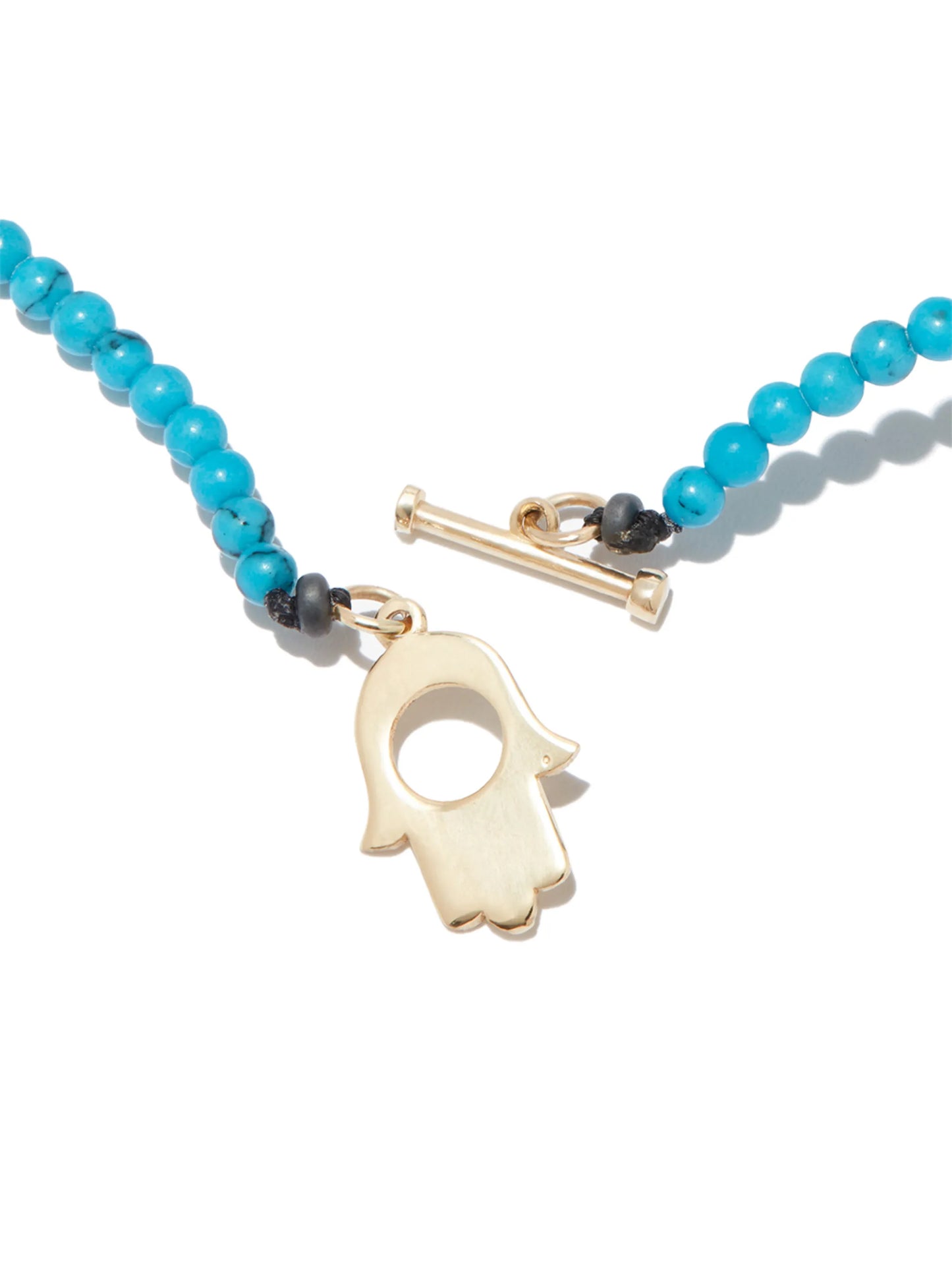 14kt yellow gold Hamsa turquoise necklace