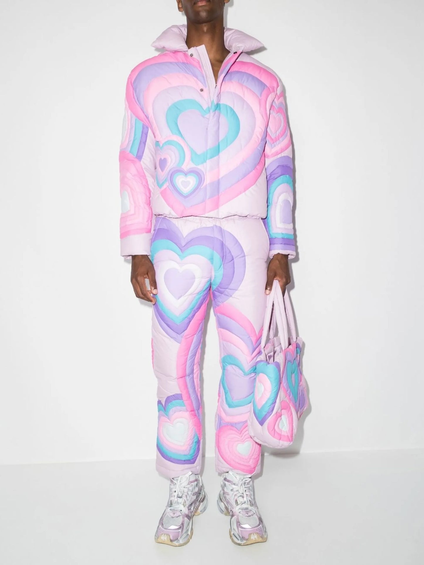 Hearts patterned puffer jacket