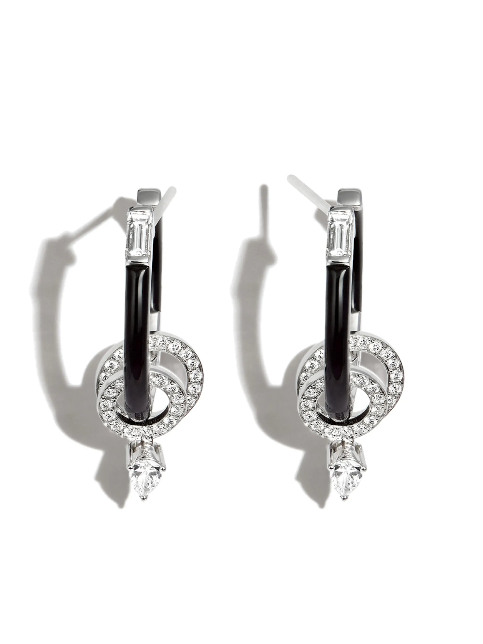 18kt white gold diamond and enamel earrings