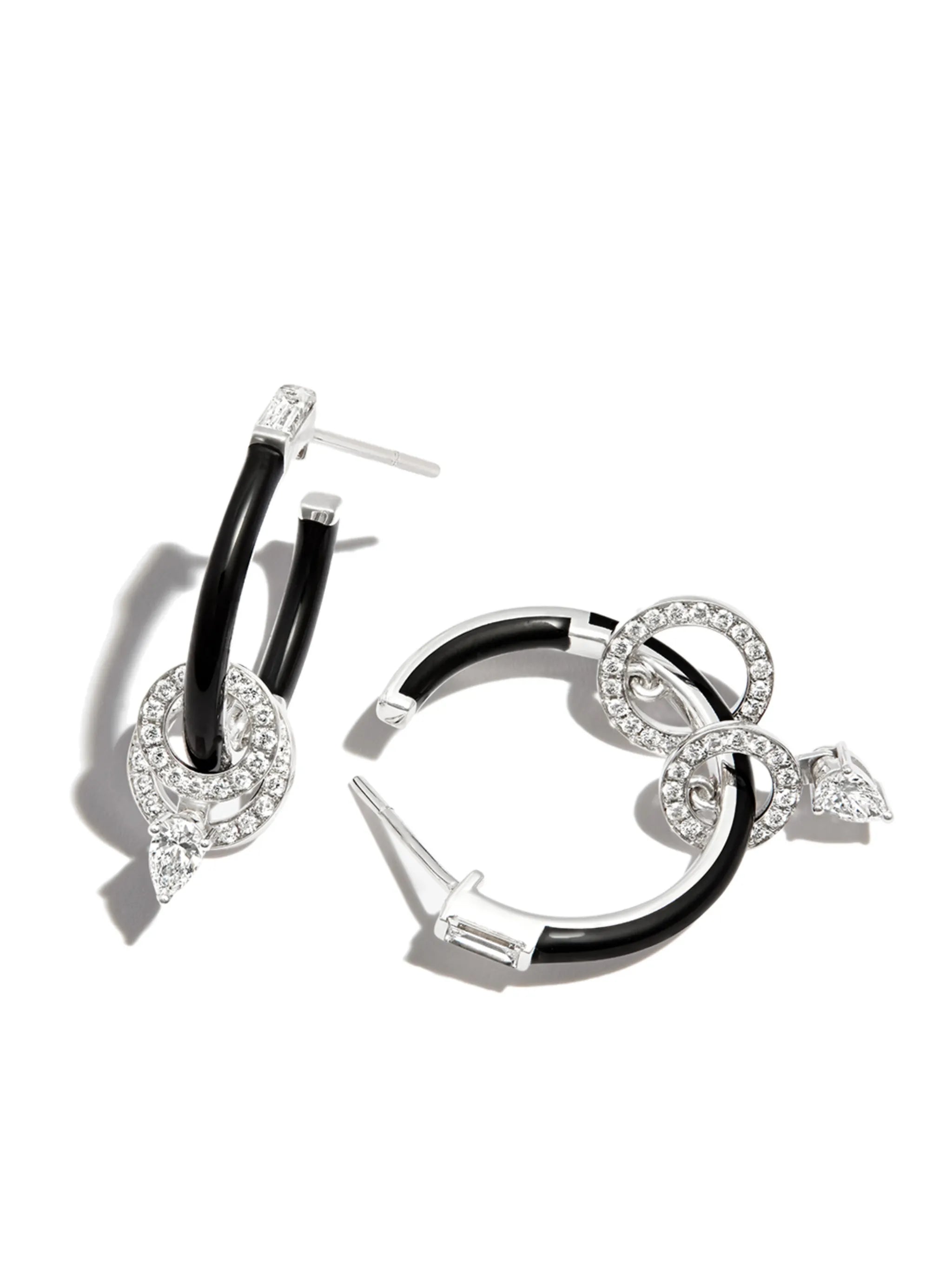 18kt white gold diamond and enamel earrings