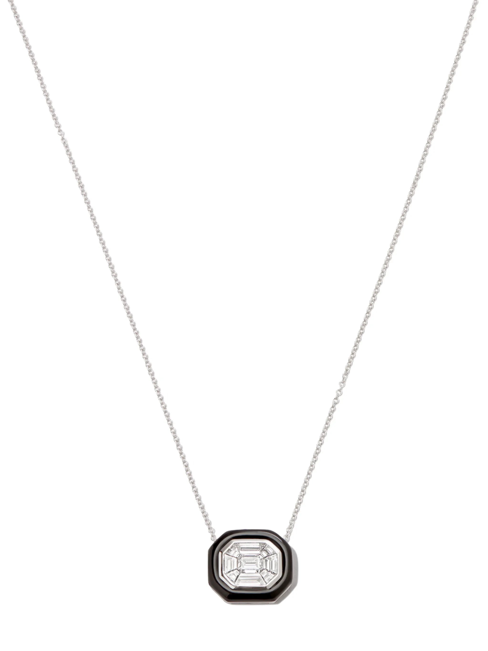 18kt white gold diamond and enamel necklace