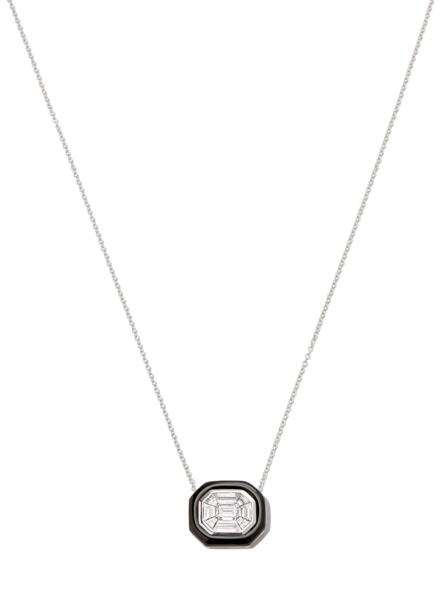 18kt white gold diamond and enamel necklace