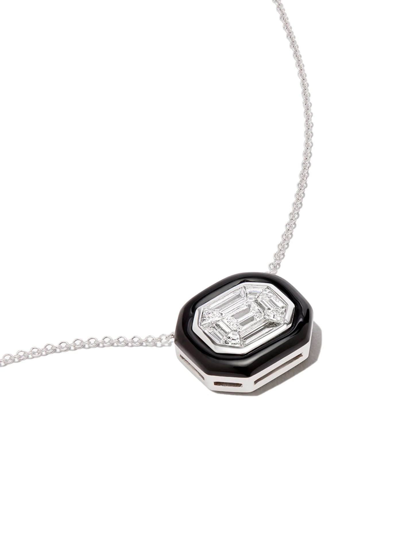 18kt white gold diamond and enamel necklace