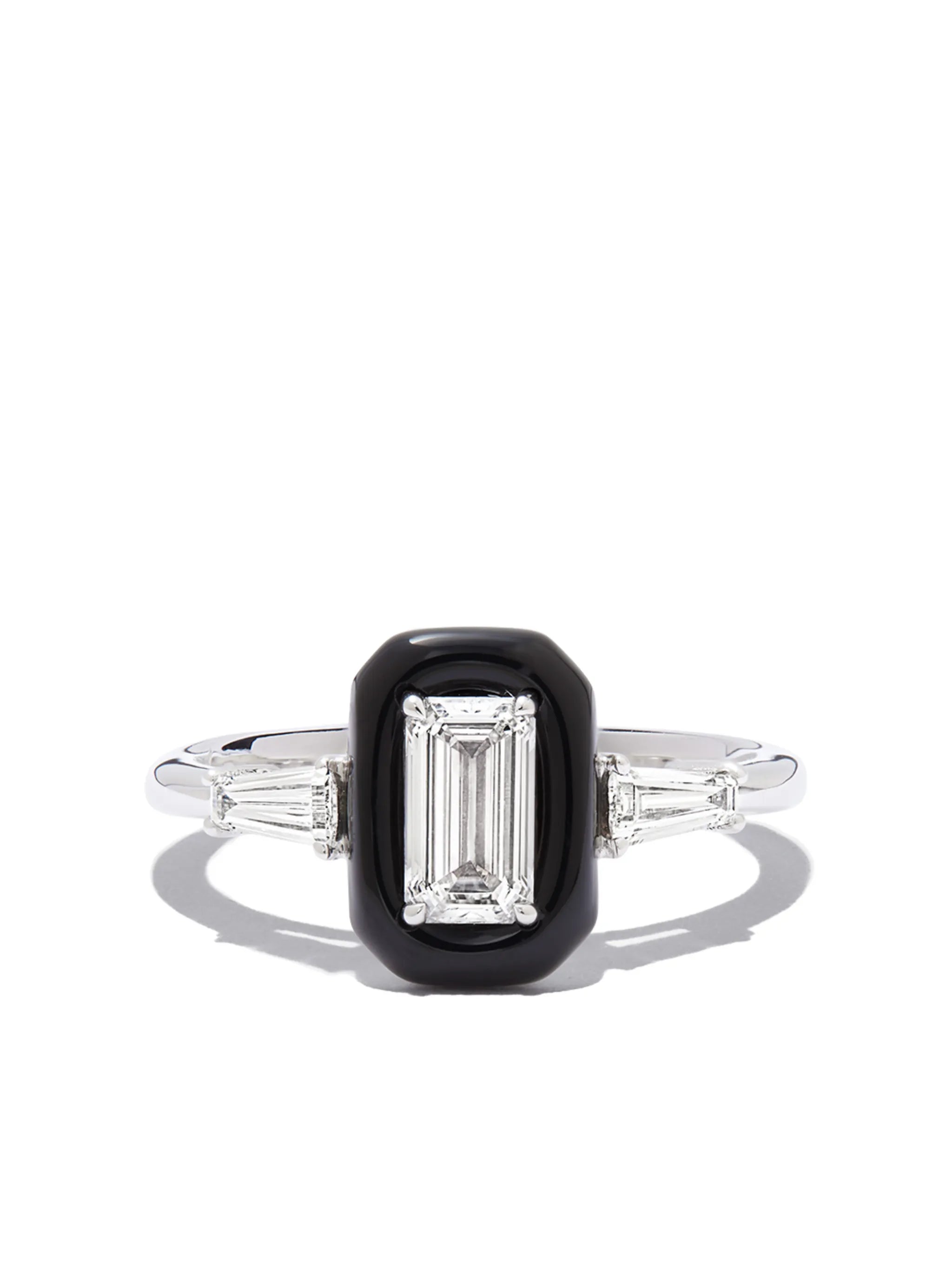 18kt white gold diamond and enamel ring