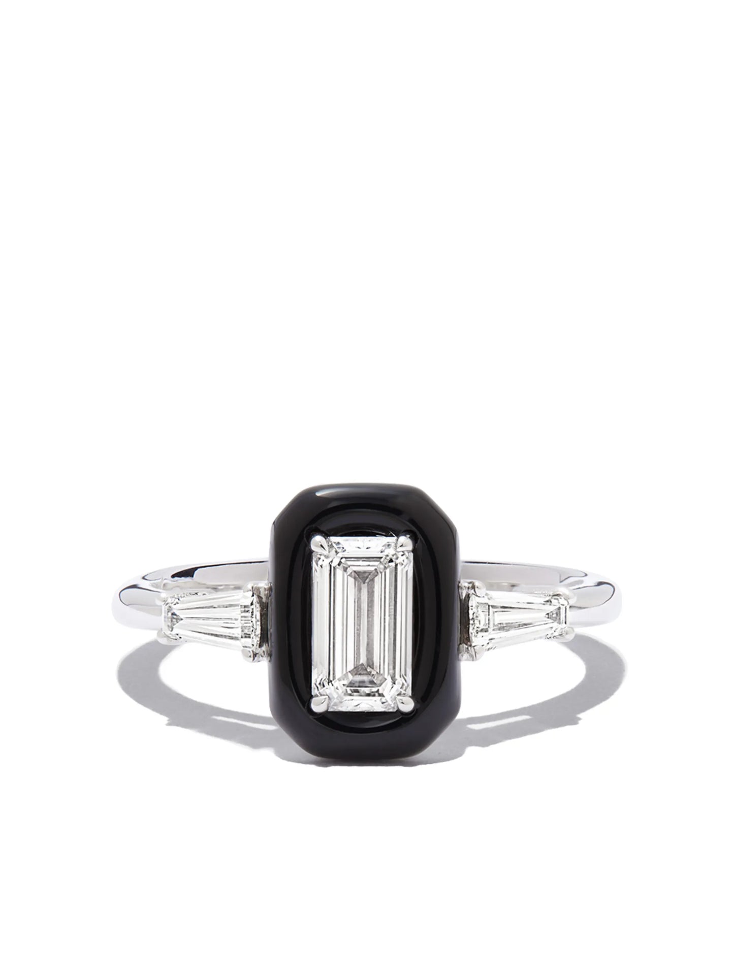 18kt white gold diamond and enamel ring