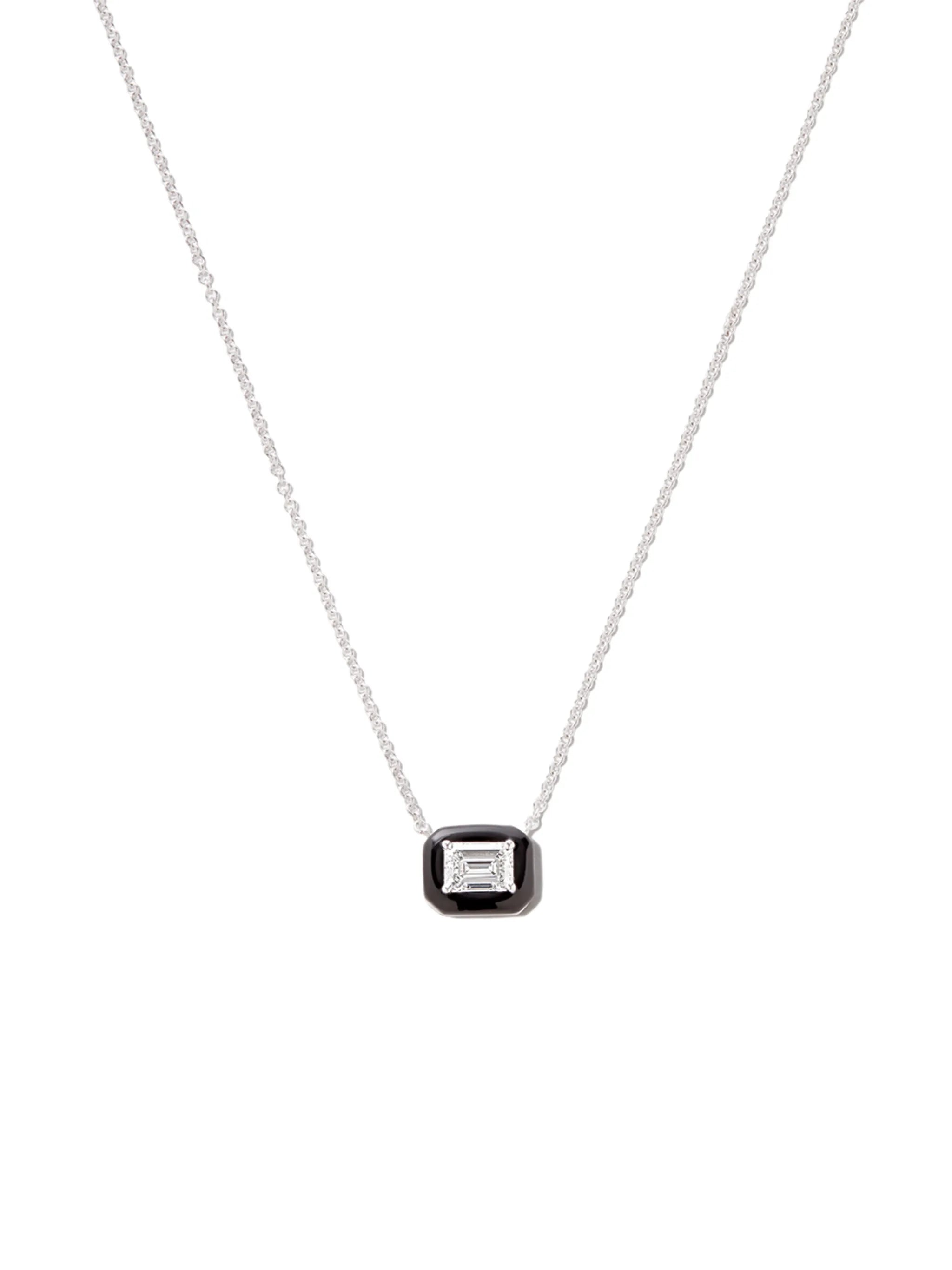 18kt white gold diamond and enamel necklace