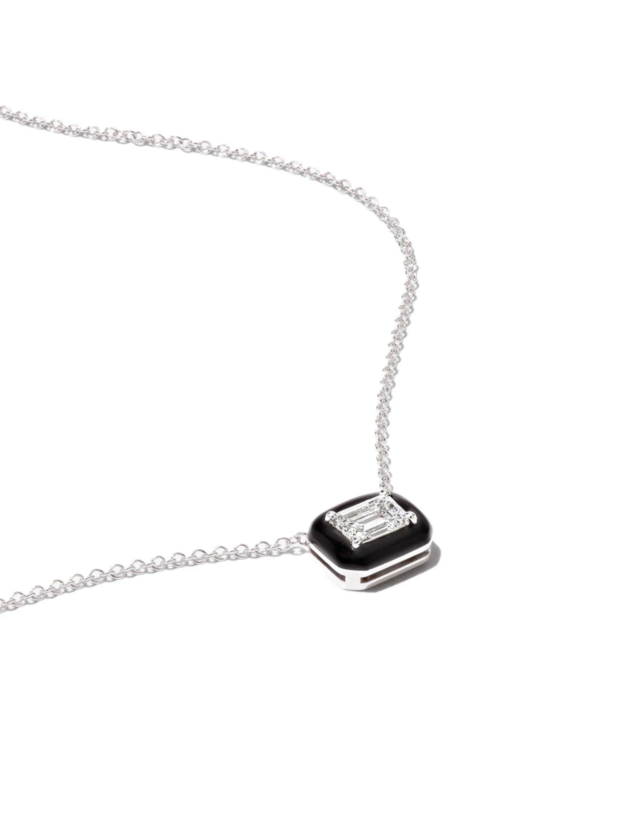18kt white gold diamond and enamel necklace