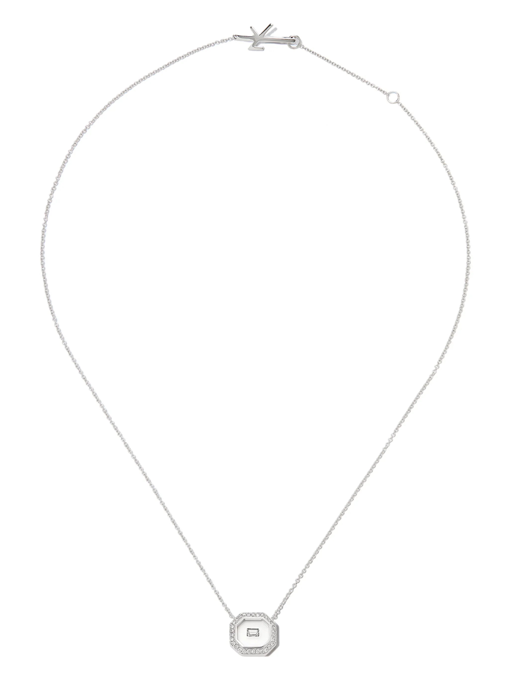 18kt white gold diamond and enamel necklace