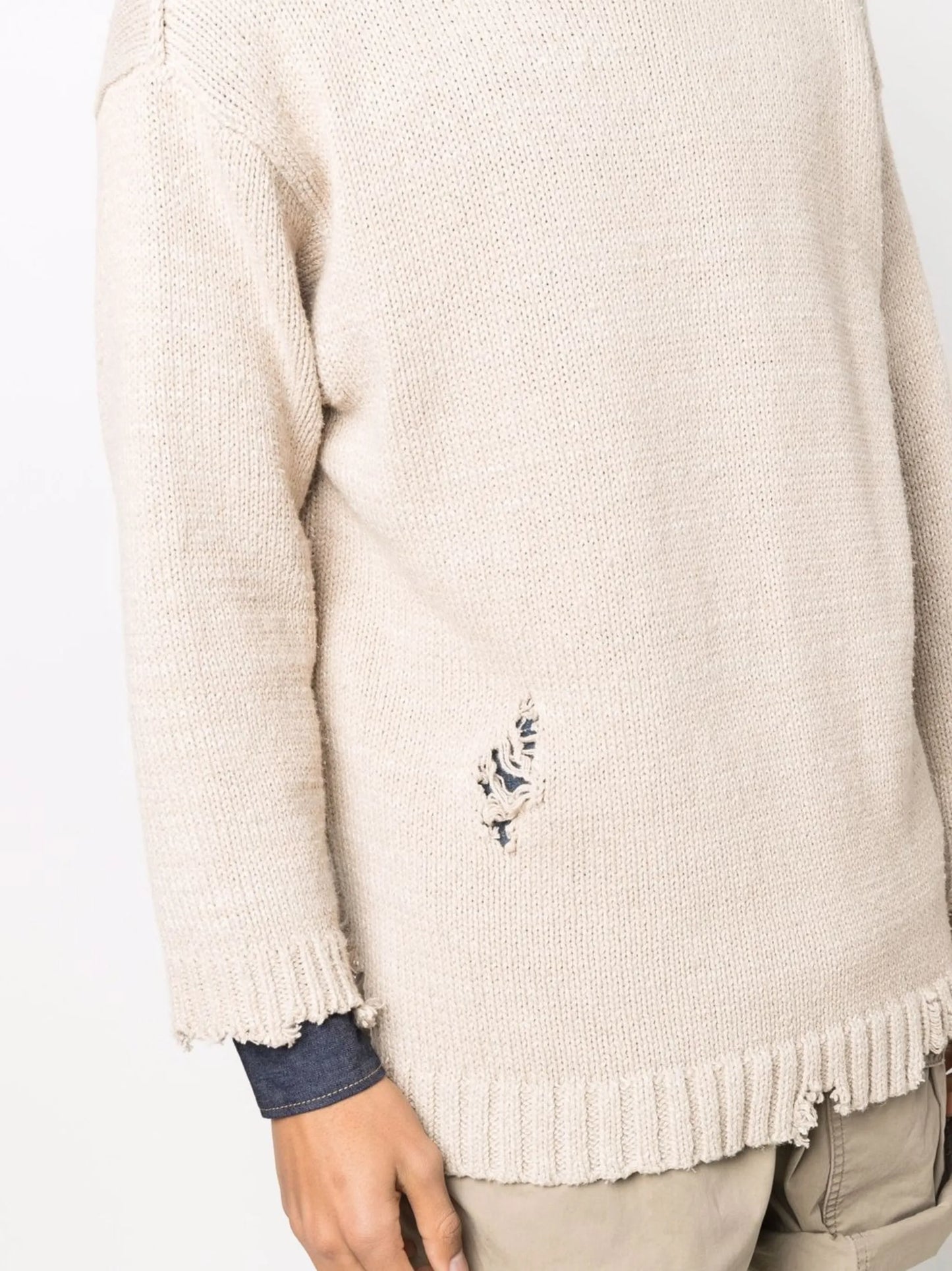 distressed crew neck jumper