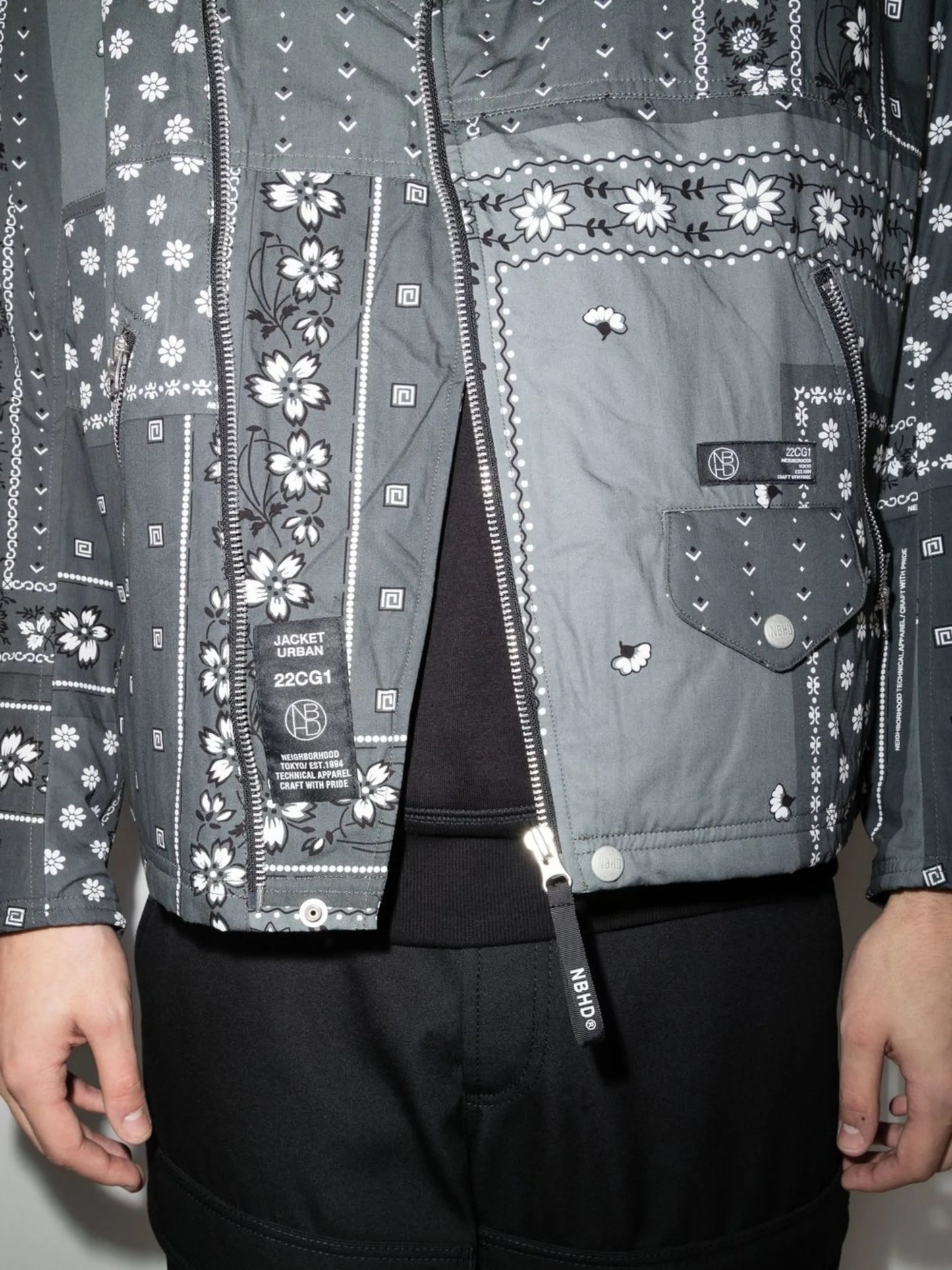 bandana-print biker jacket