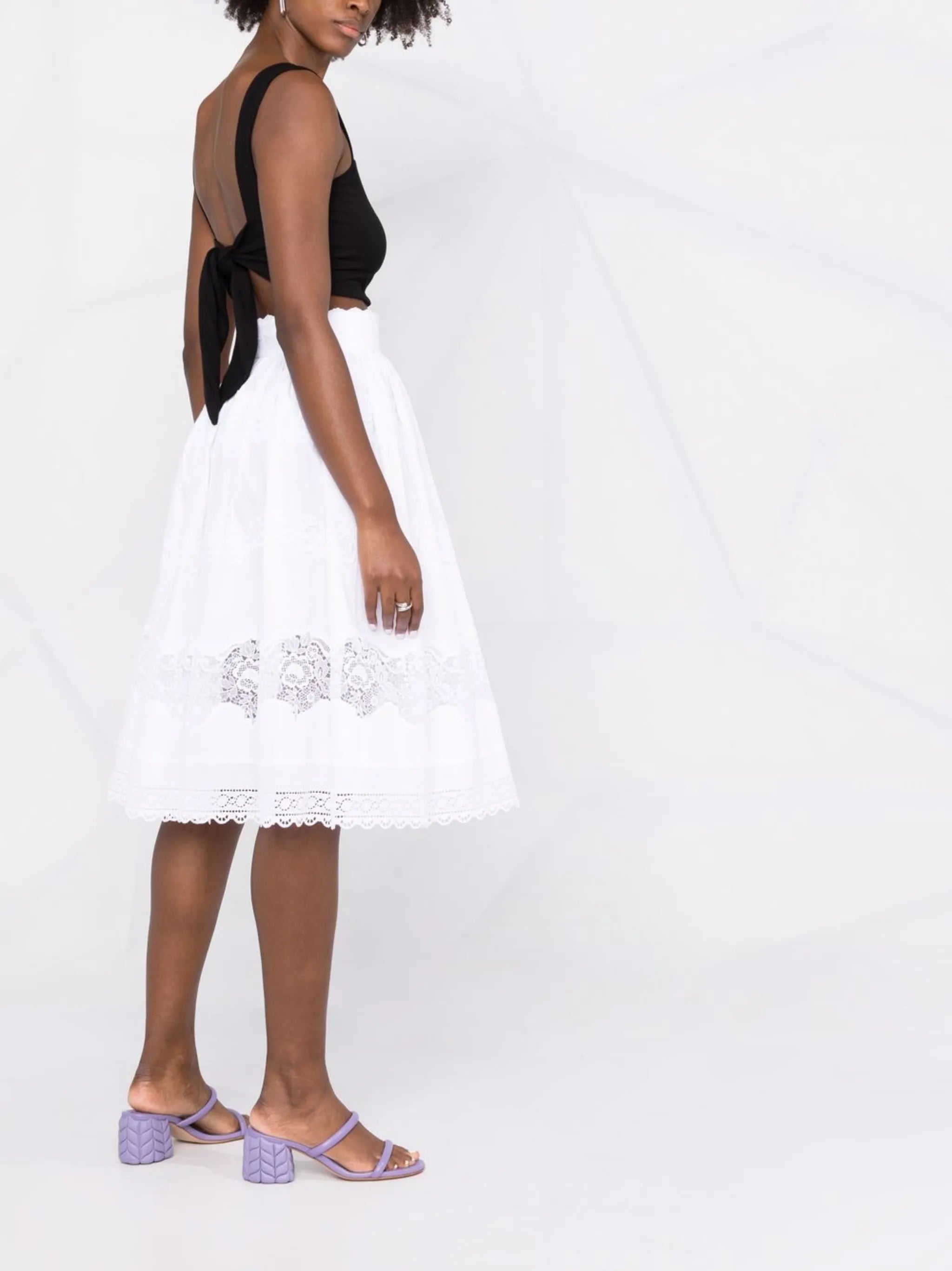 floral lace flared midi skirt