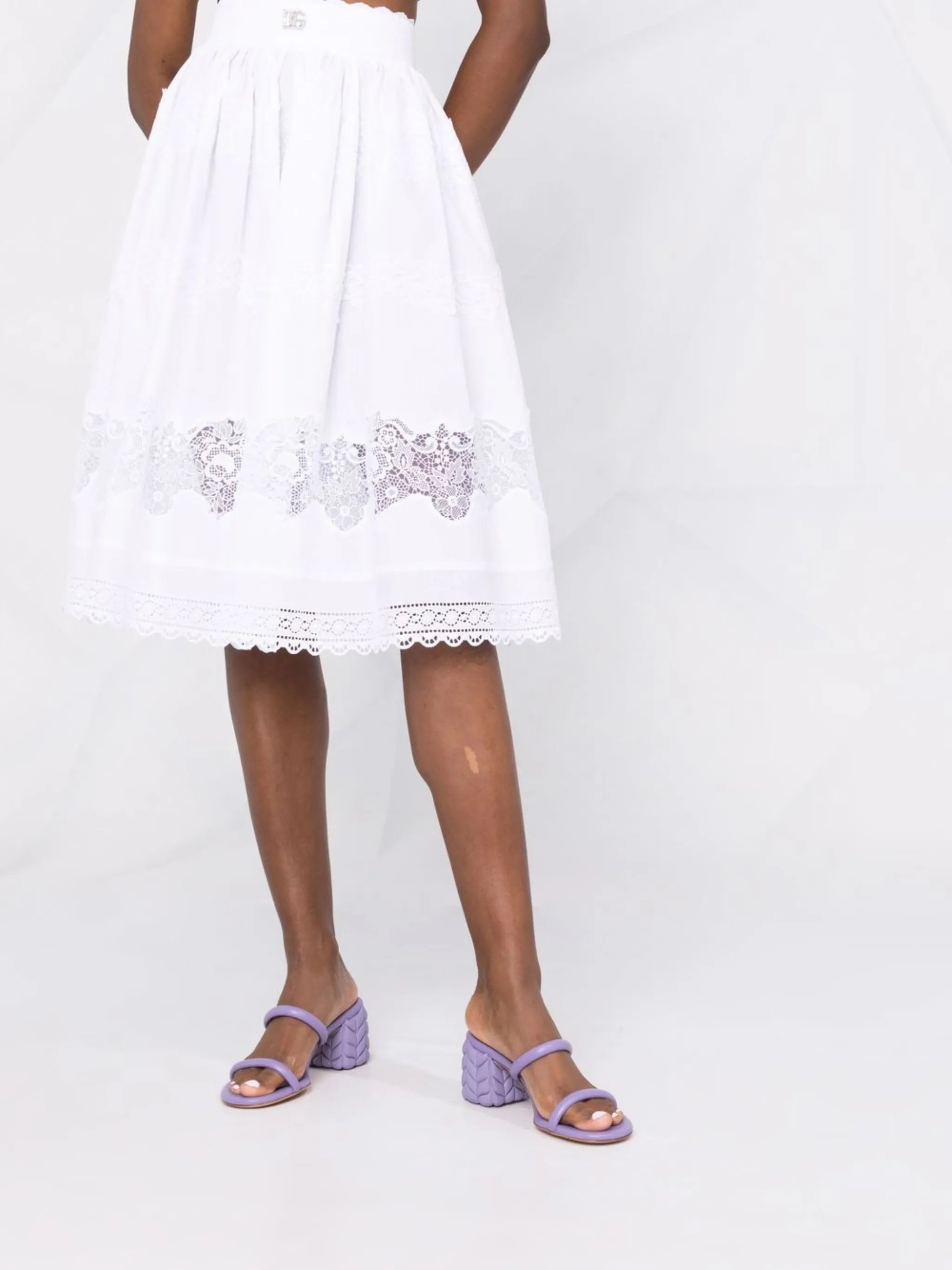 floral lace flared midi skirt