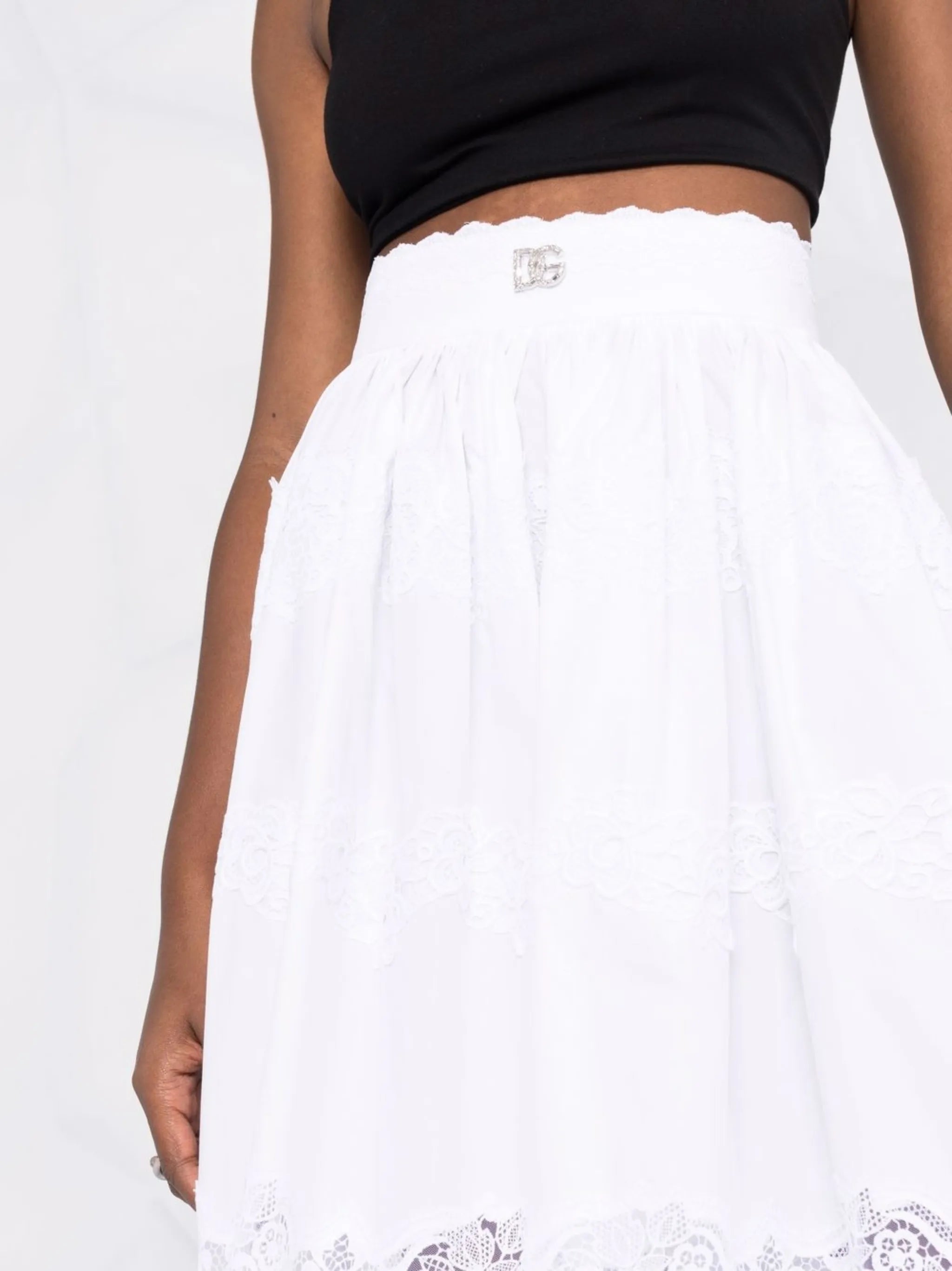 floral lace flared midi skirt