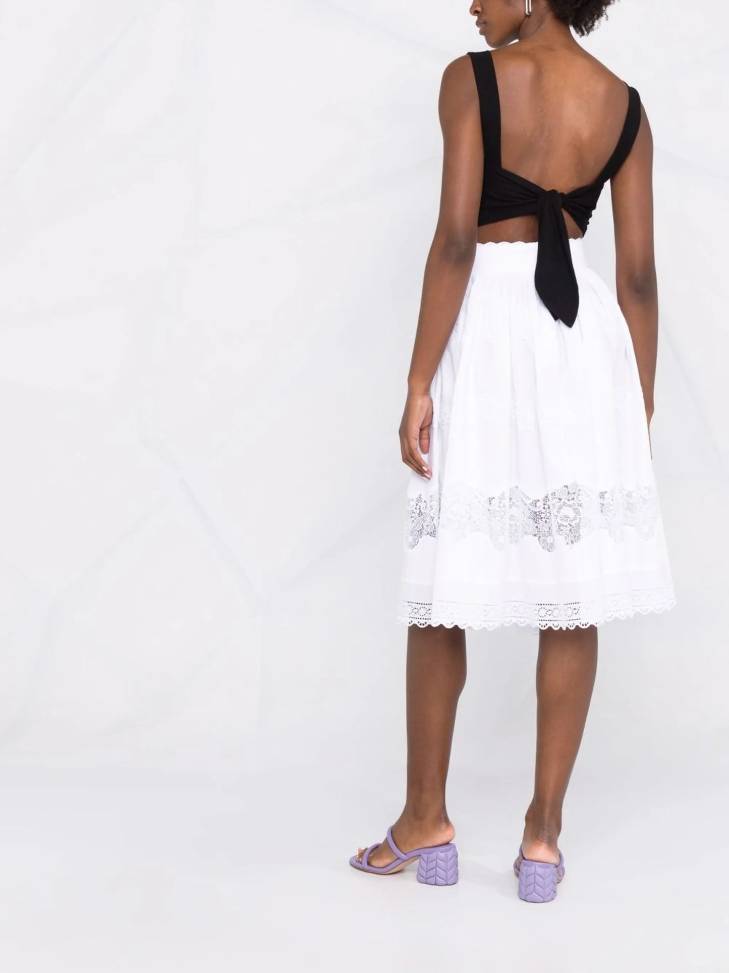 floral lace flared midi skirt