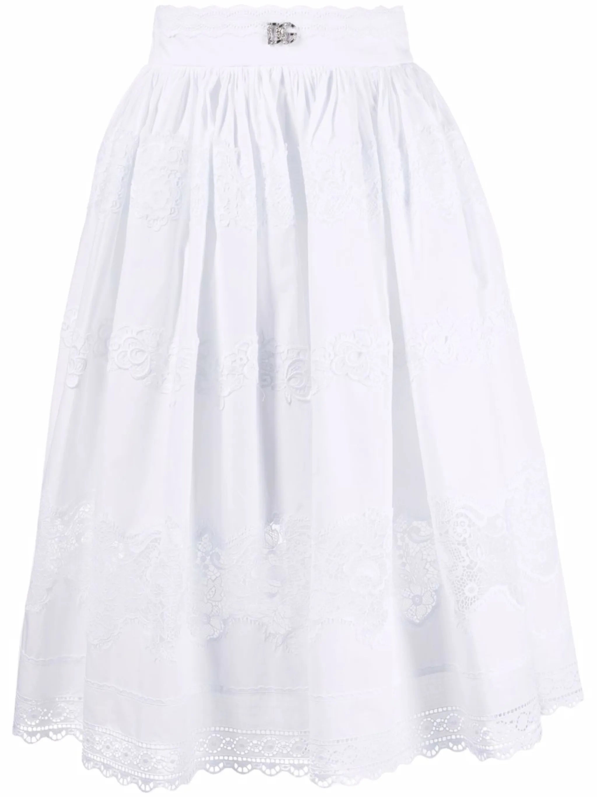 floral lace flared midi skirt