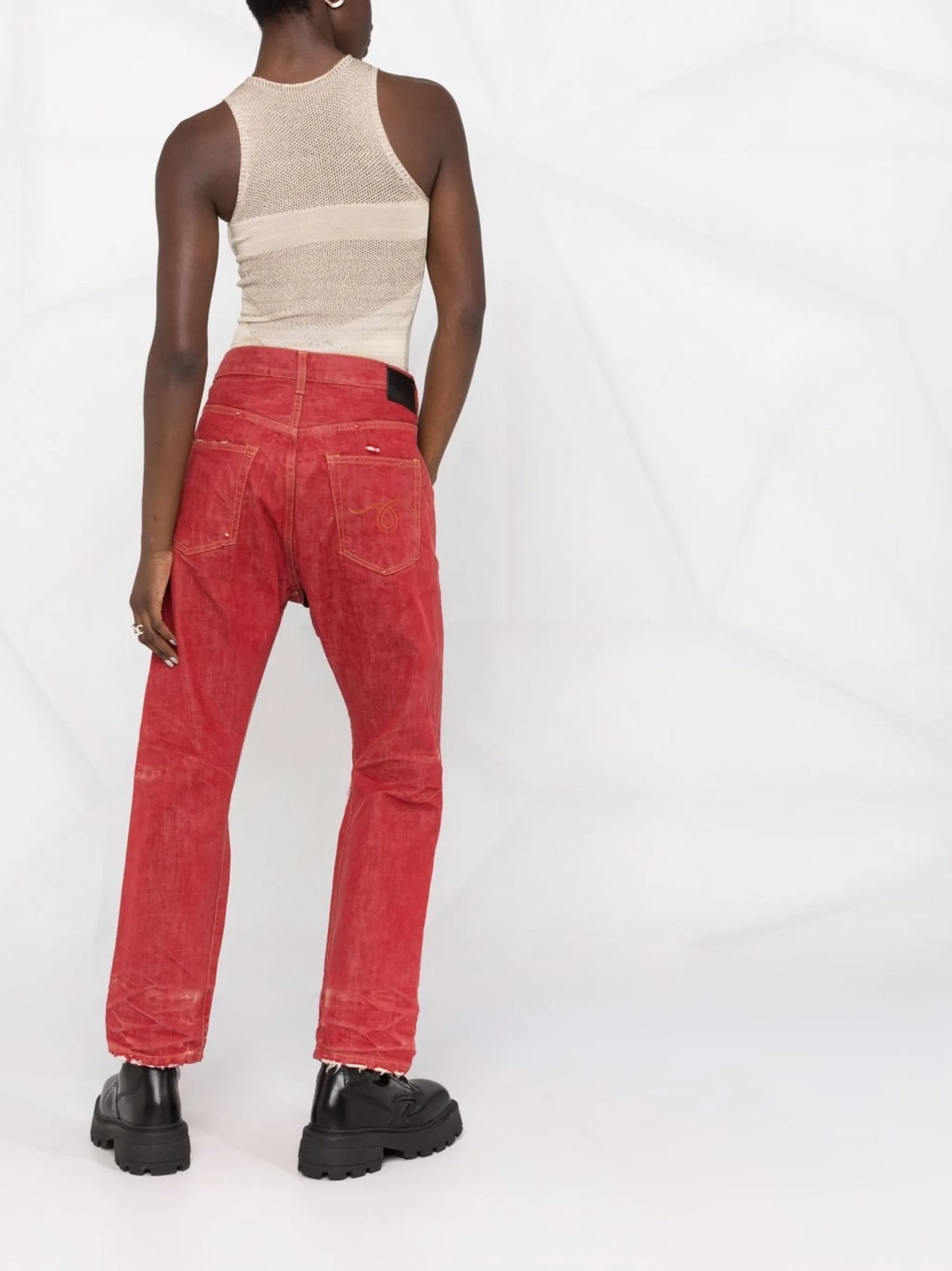 crossover asymmetric distressed jeans