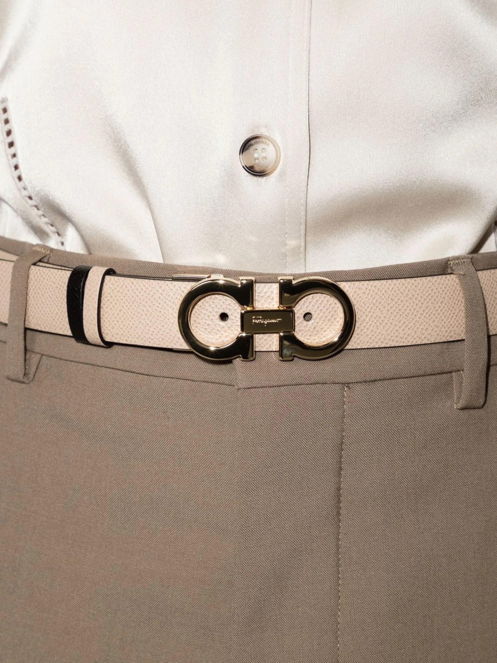 Gancini-buckle reversible belt