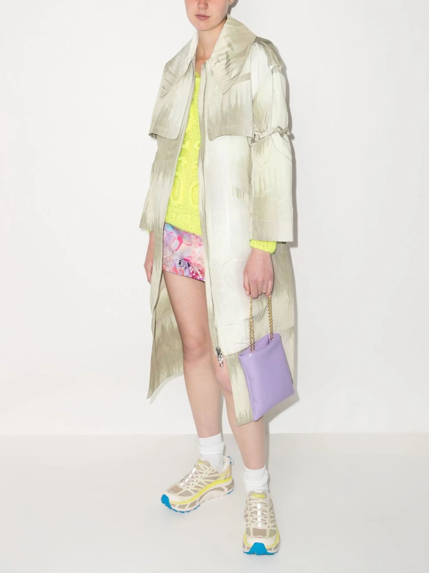 abstract-print trench coat