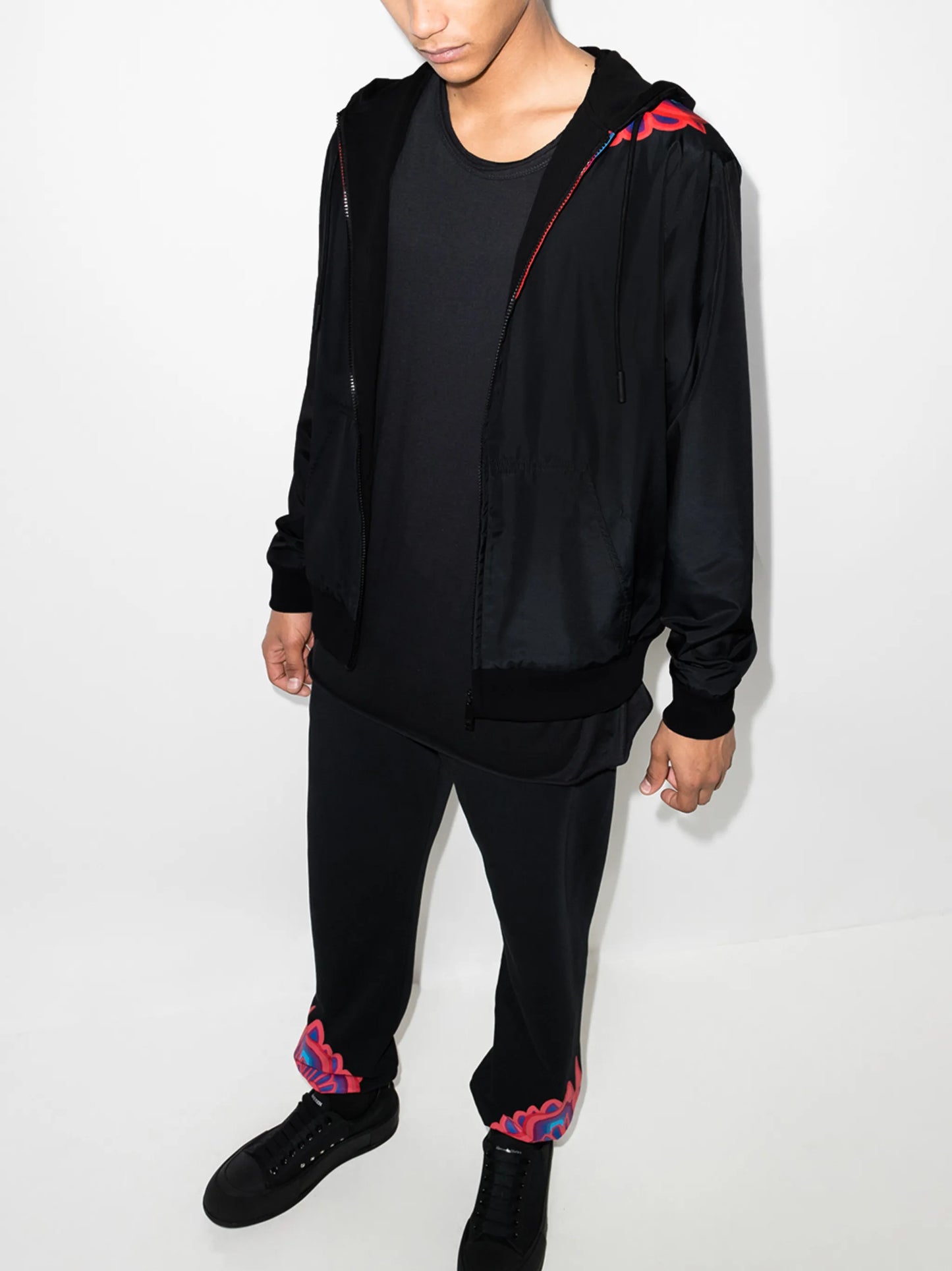 Curved Wings-print hooded jacket