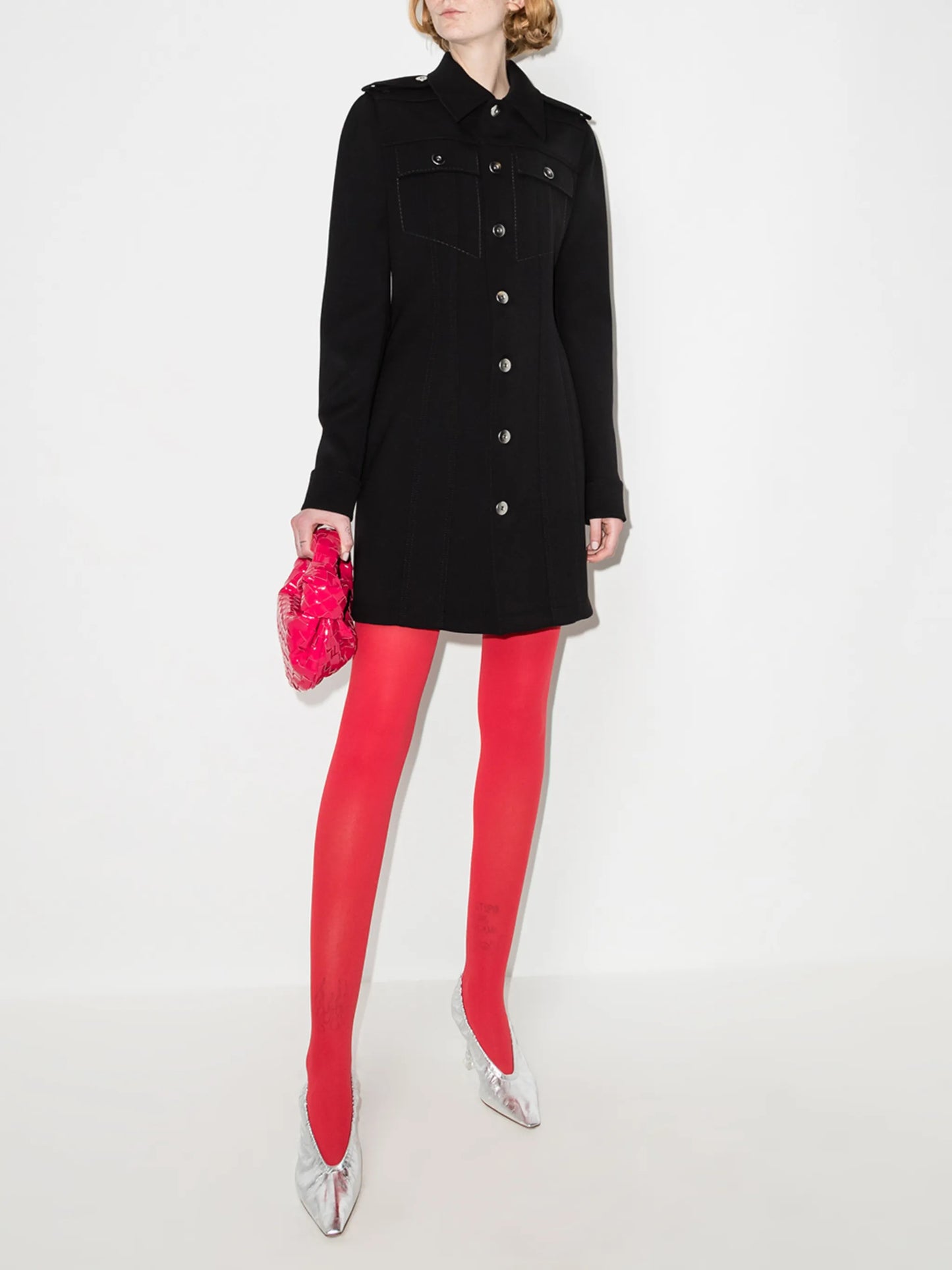 contrast-stitching structured shirt dress