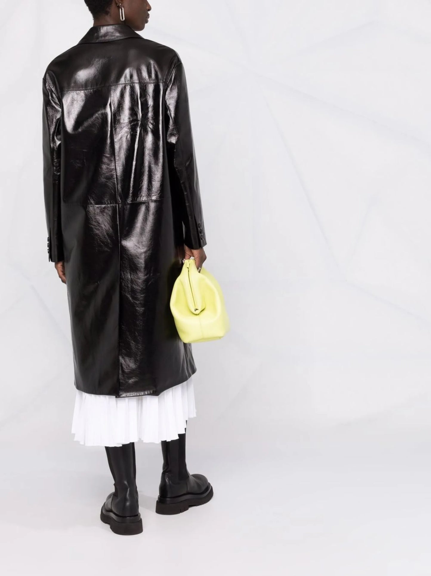 logo embossed leather coat