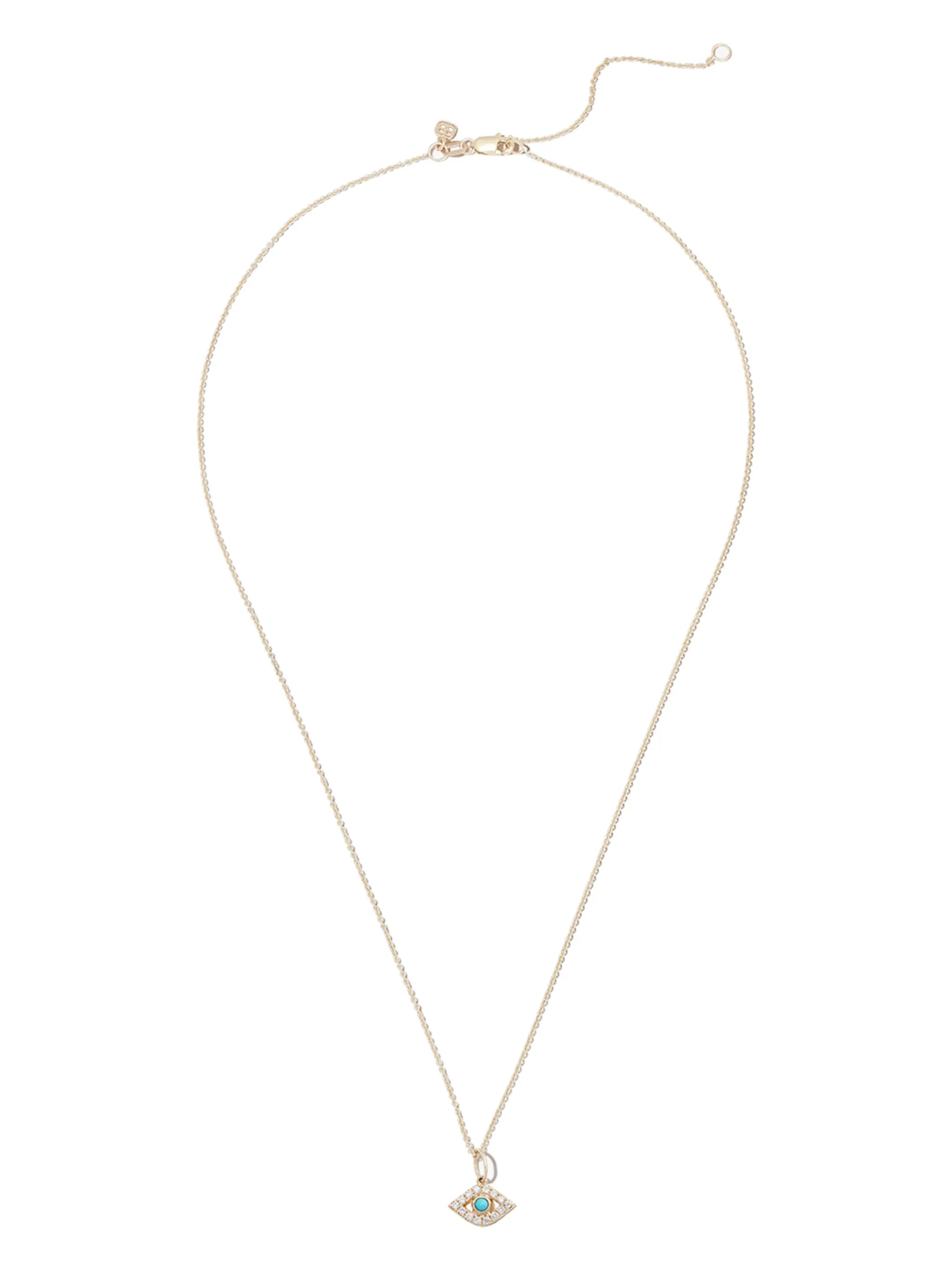 14kt yellow gold Evil Eye diamond and turquoise necklace