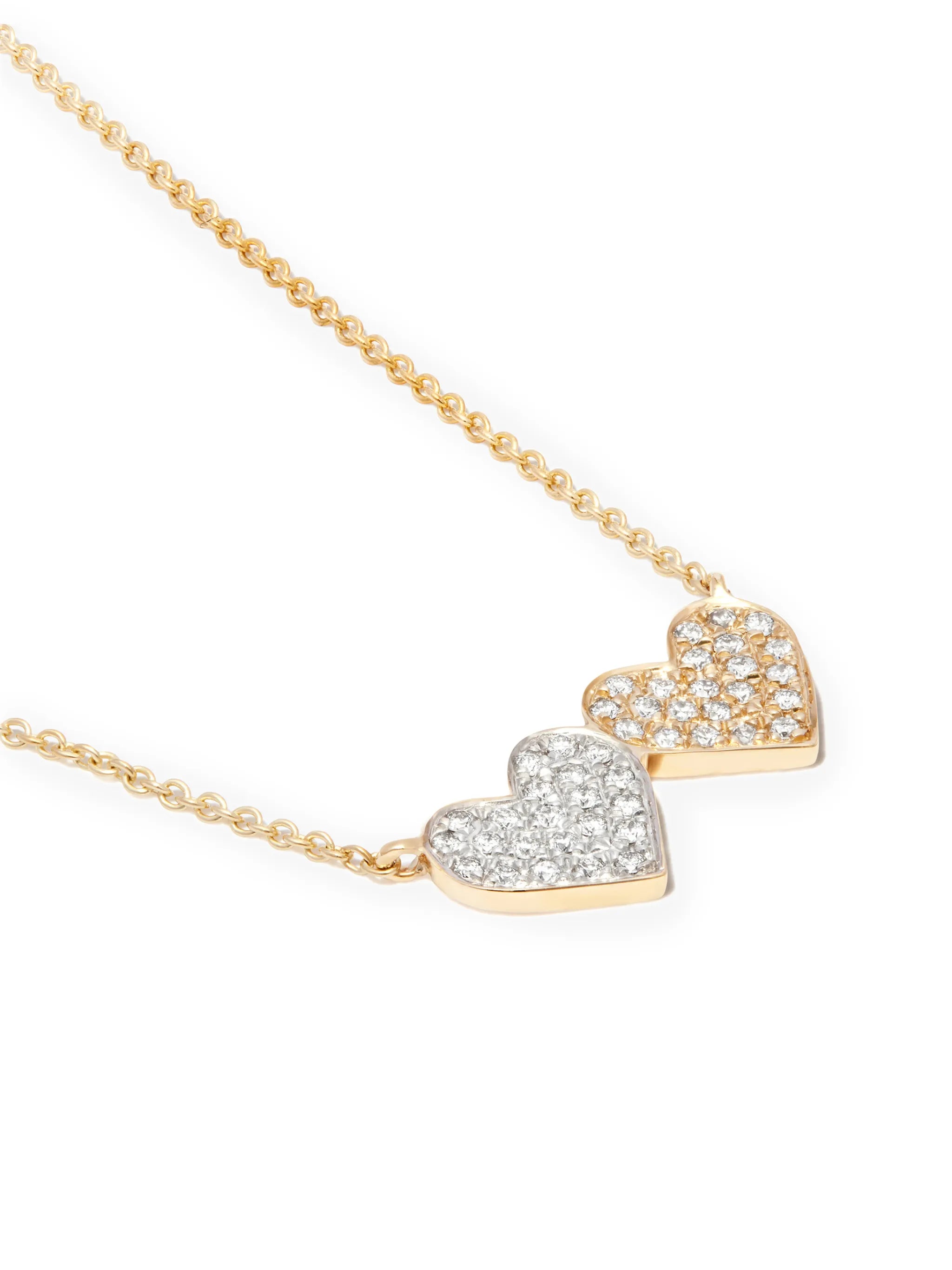 14kt yellow gold medium diamond double heart necklace