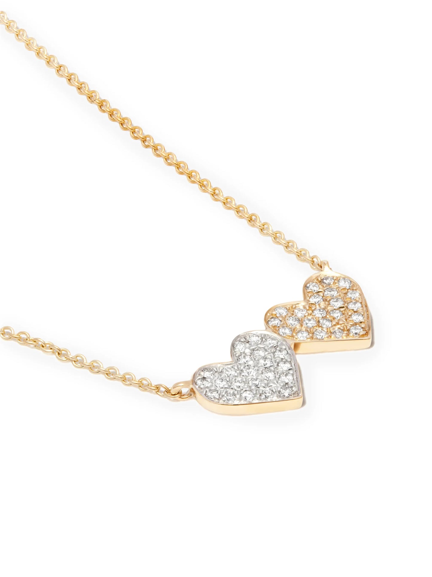 14kt yellow gold medium diamond double heart necklace