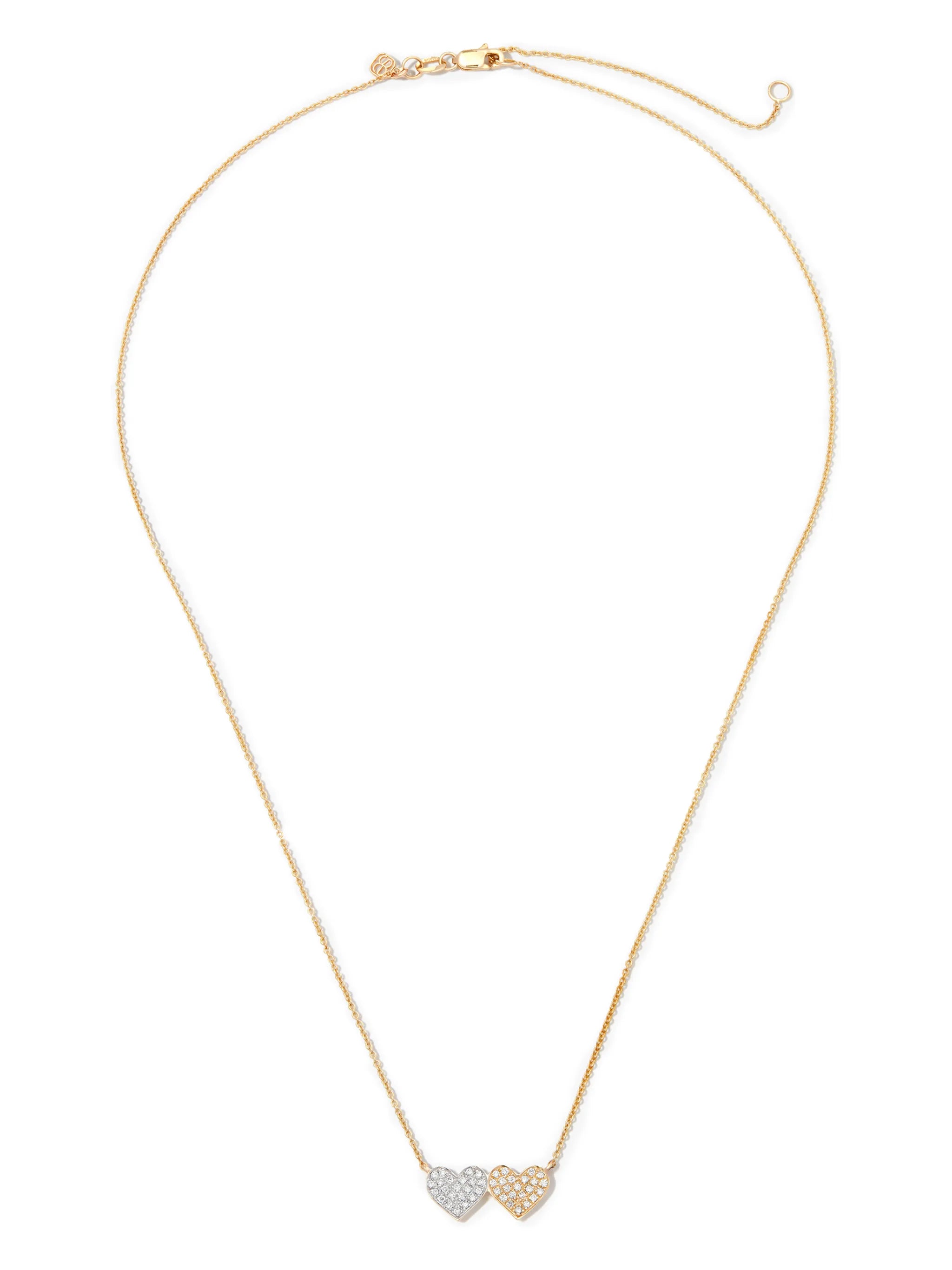 14kt yellow gold medium diamond double heart necklace