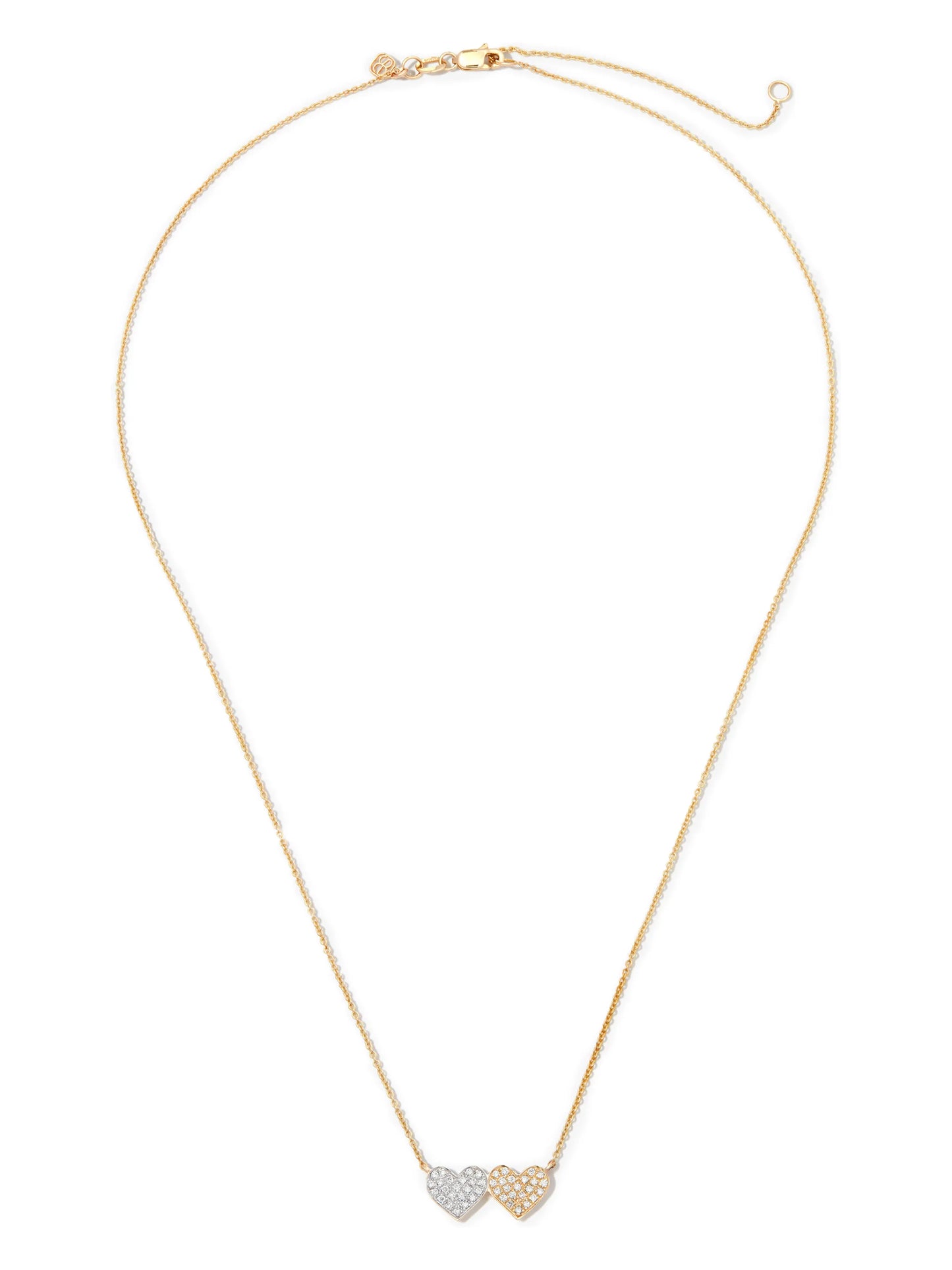 14kt yellow gold medium diamond double heart necklace