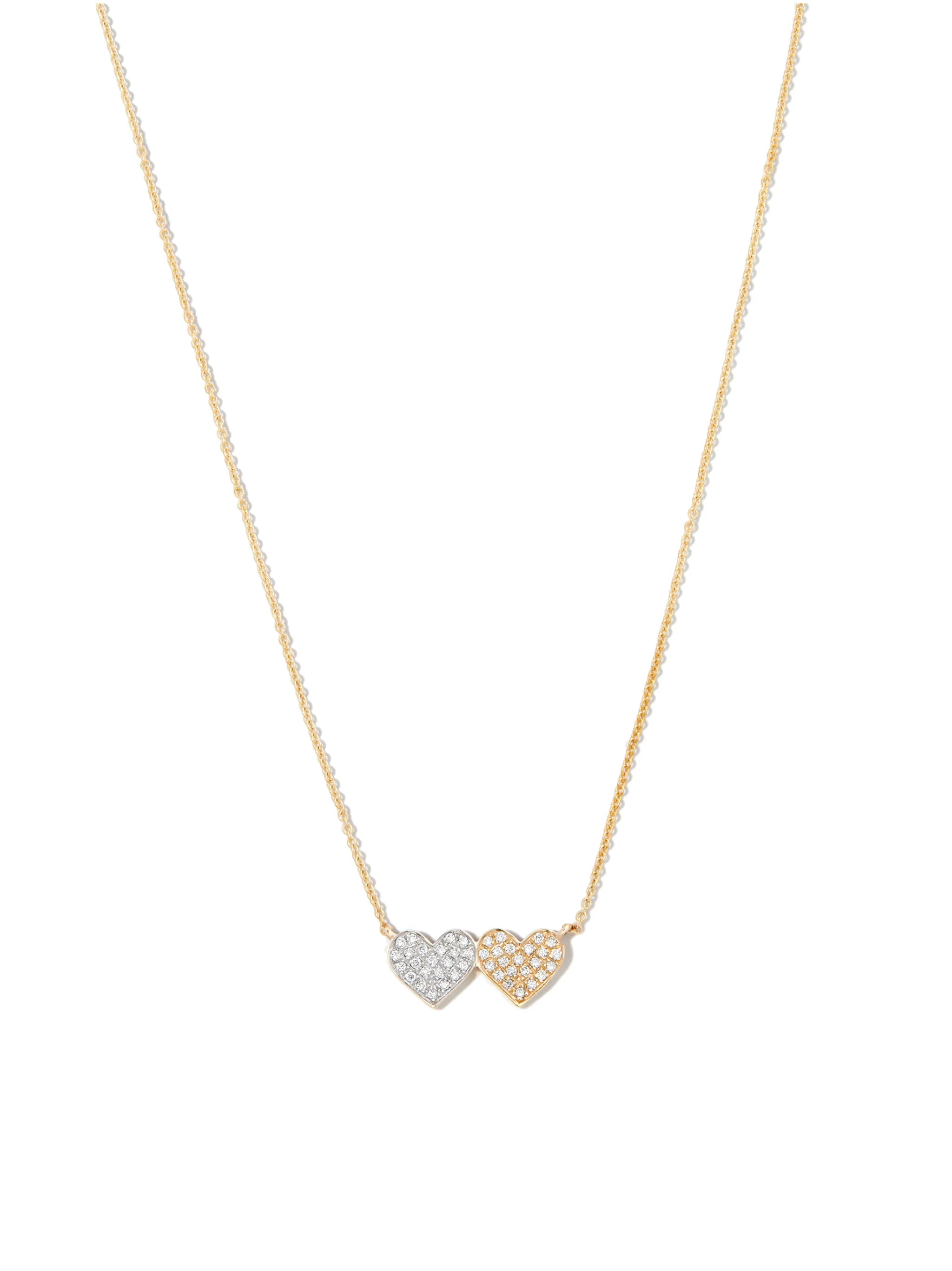 14kt yellow gold medium diamond double heart necklace