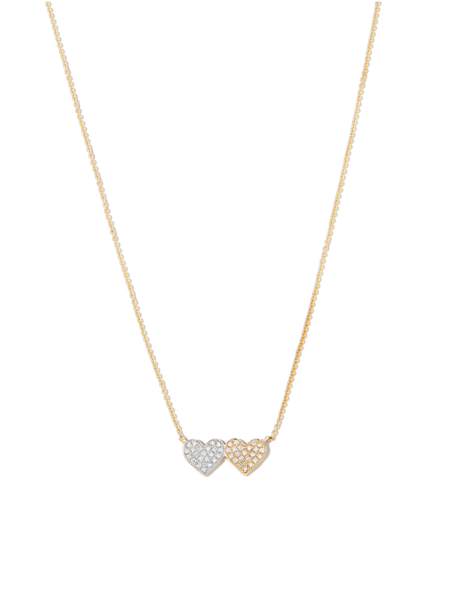 14kt yellow gold medium diamond double heart necklace