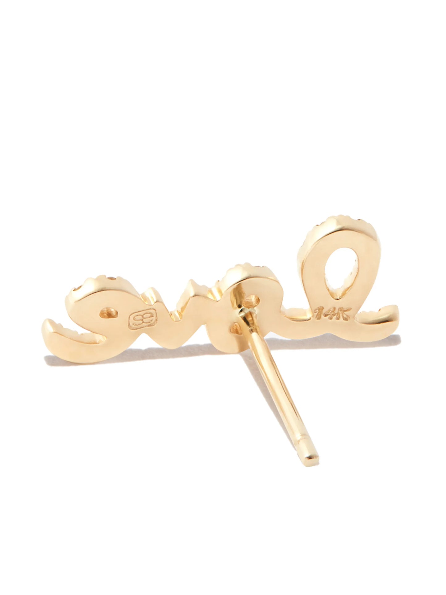 14kt yellow gold Love diamond stud earring