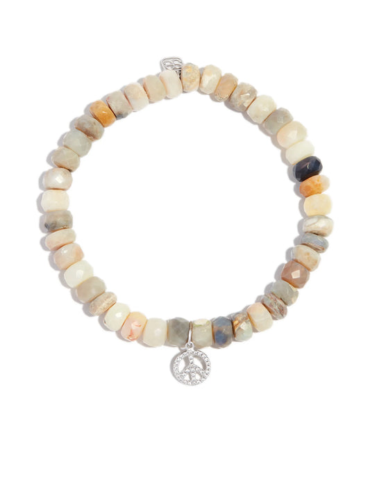 14kt white gold diamond and opal charm bracelet