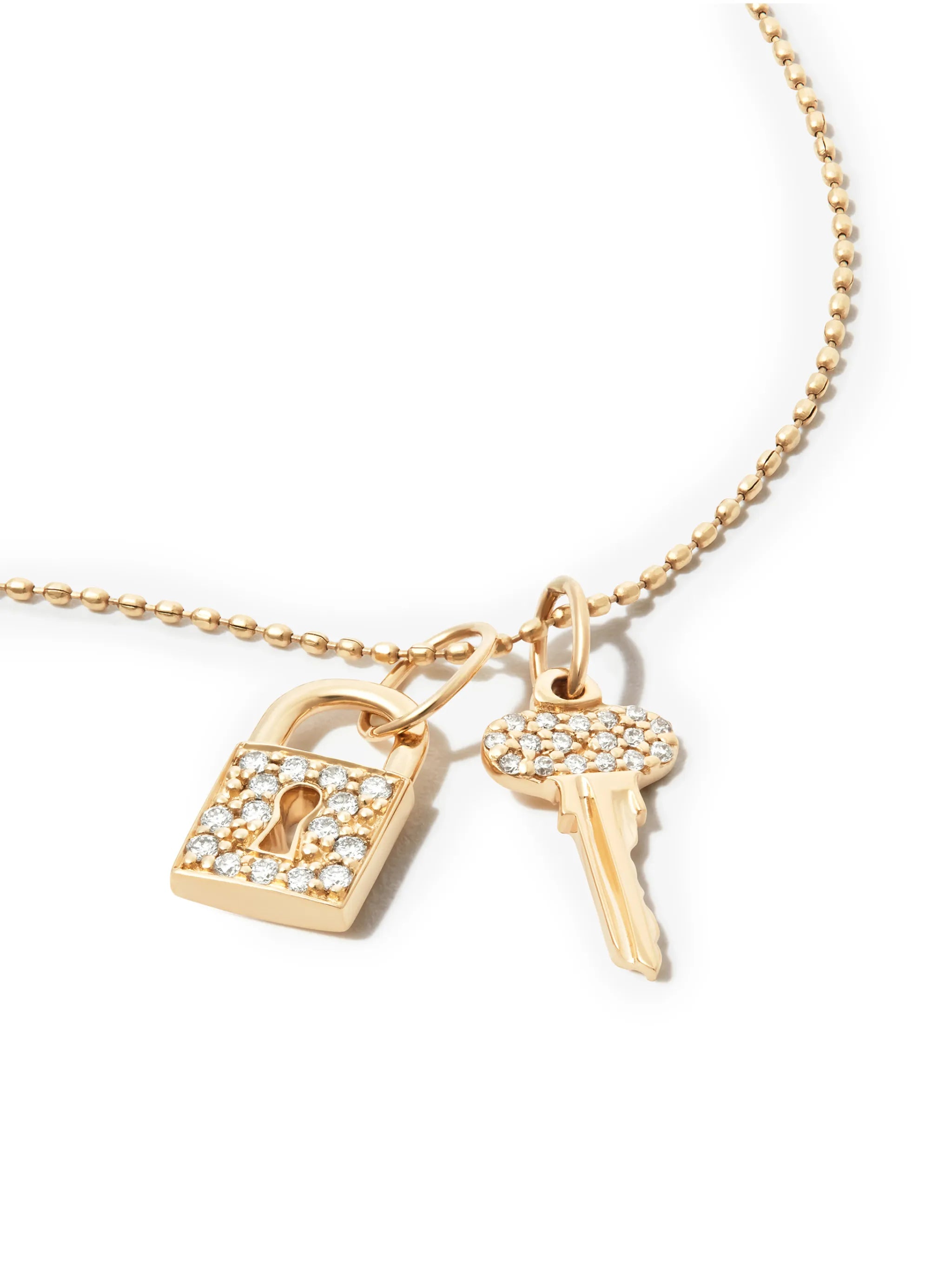 14kt yellow gold lock key diamond pendant necklace
