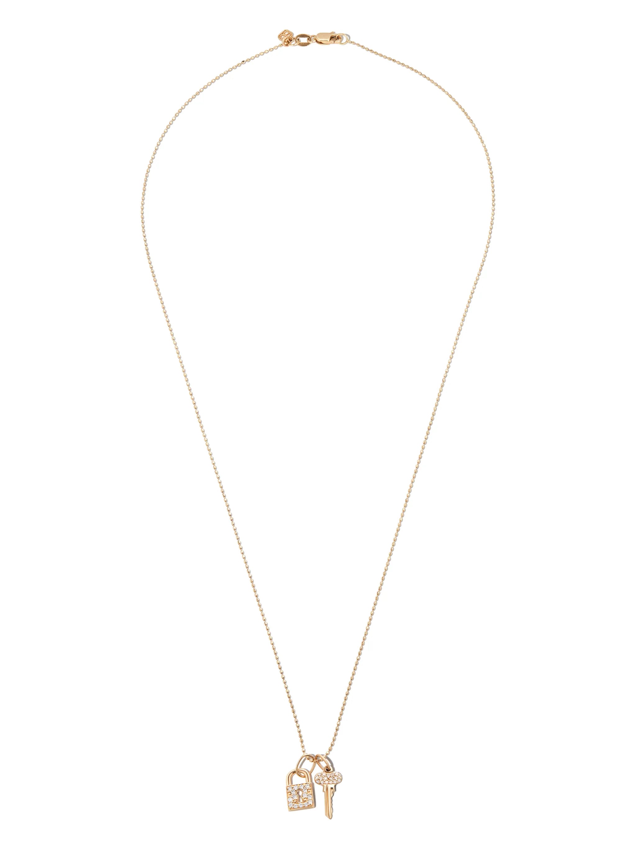 14kt yellow gold lock key diamond pendant necklace