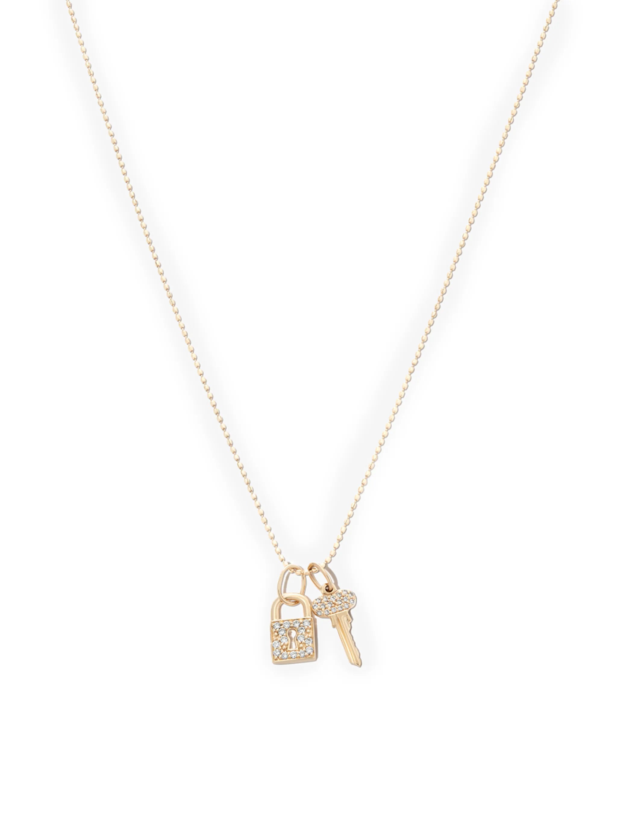 14kt yellow gold lock key diamond pendant necklace